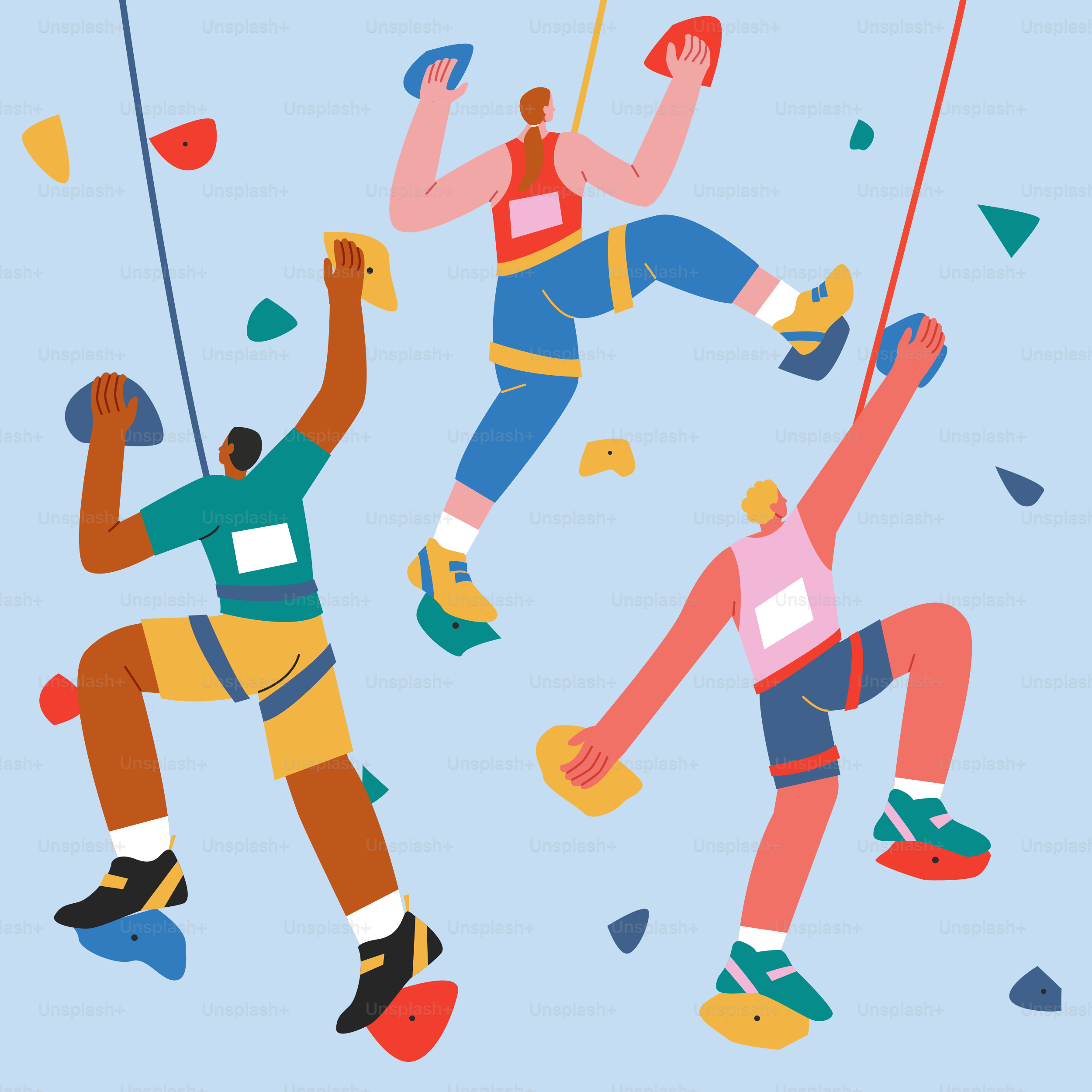 山の斜面に登る人々のグループ