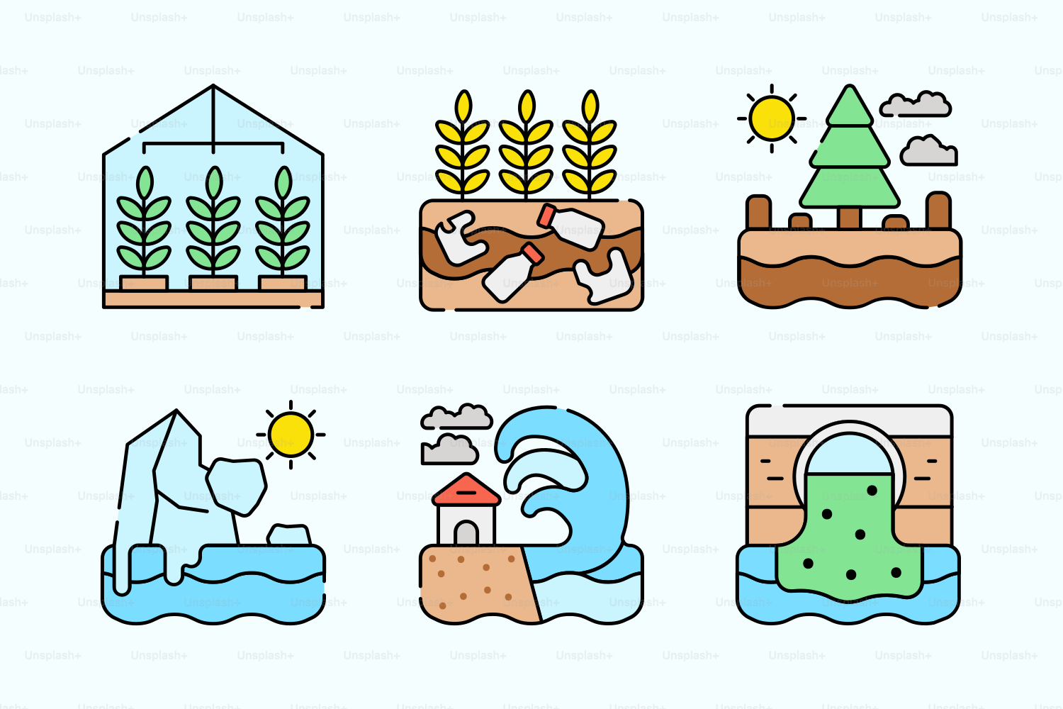 Un montón de diferentes tipos de iconos sobre un fondo blanco