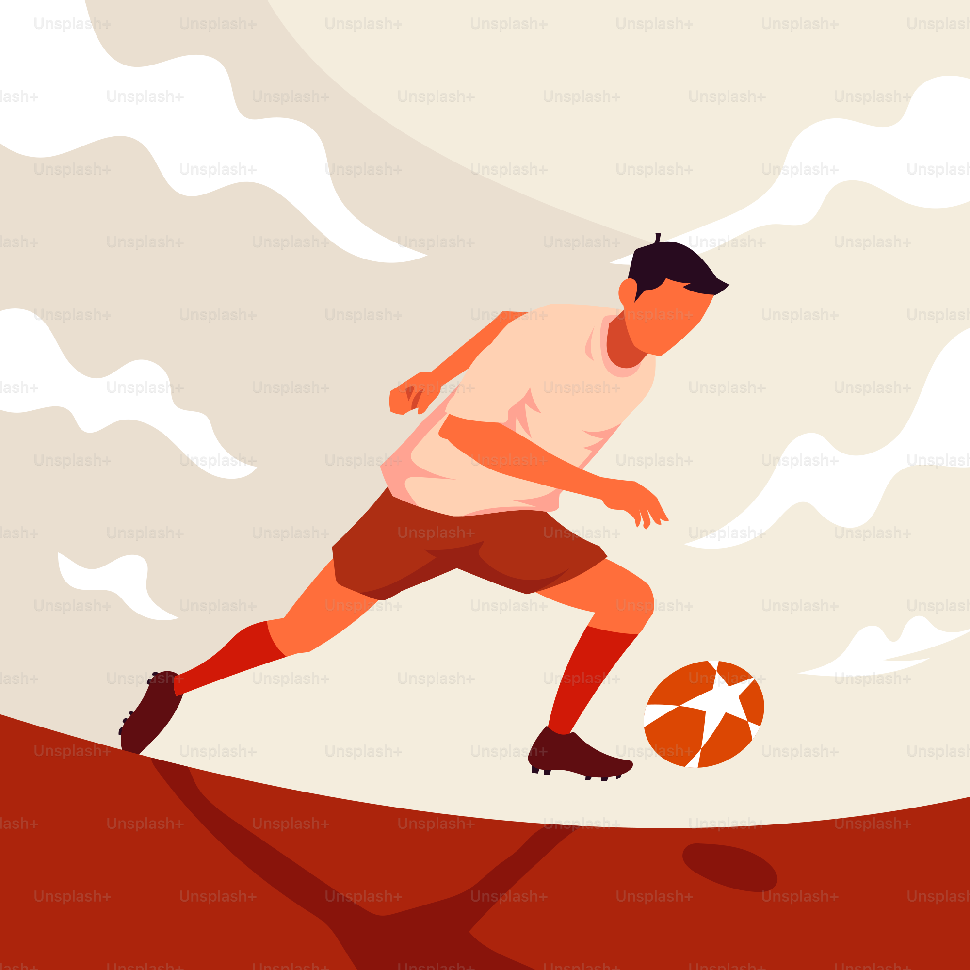 A man kicking a soccer ball across a field