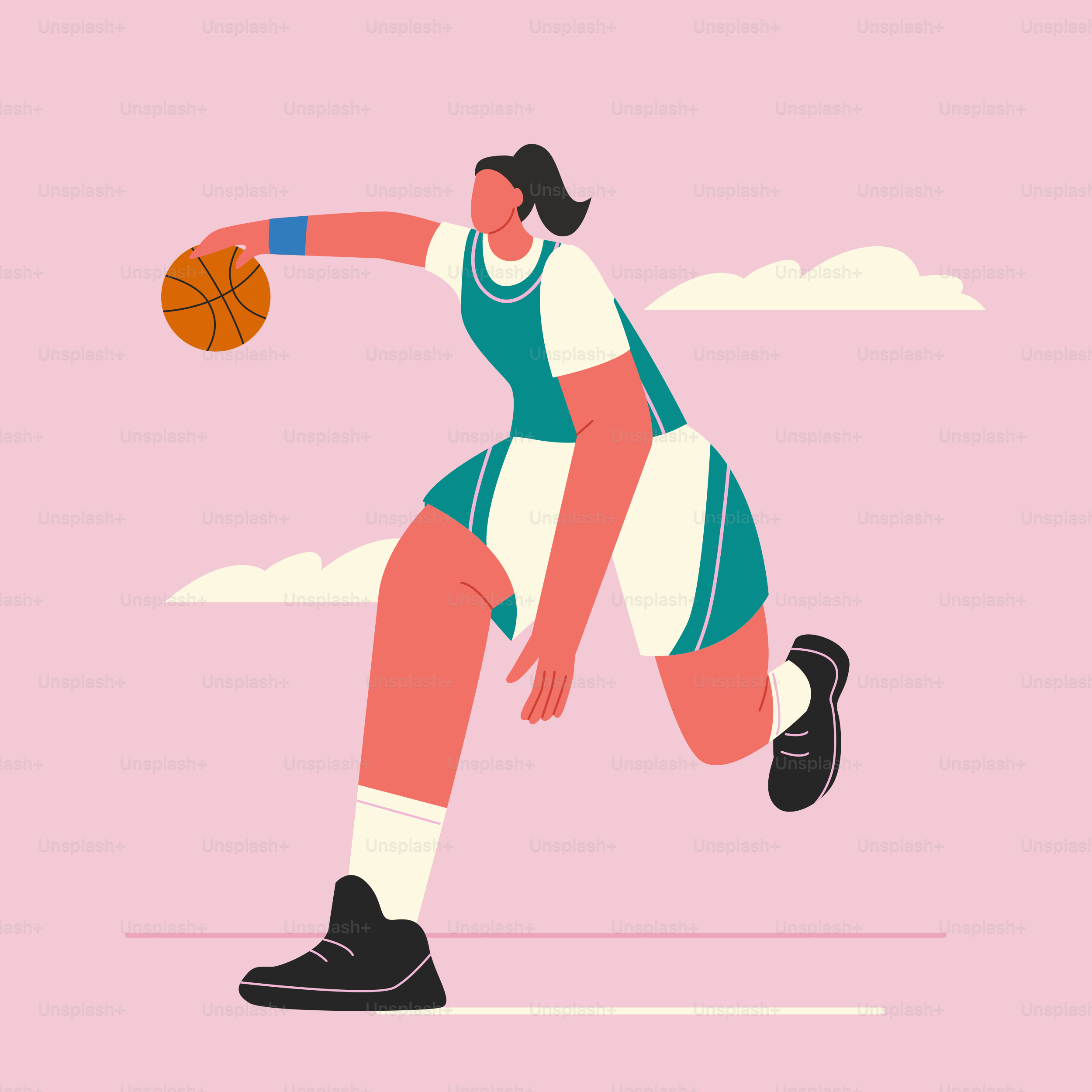 A woman with a basketball on a pink background