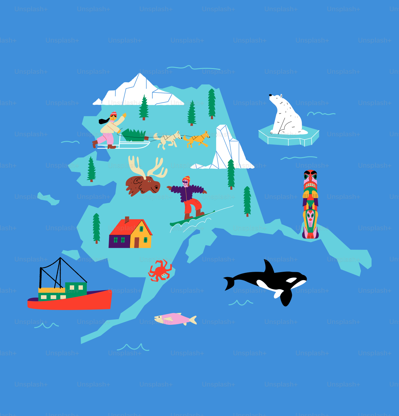 An illustrated map of the united states
