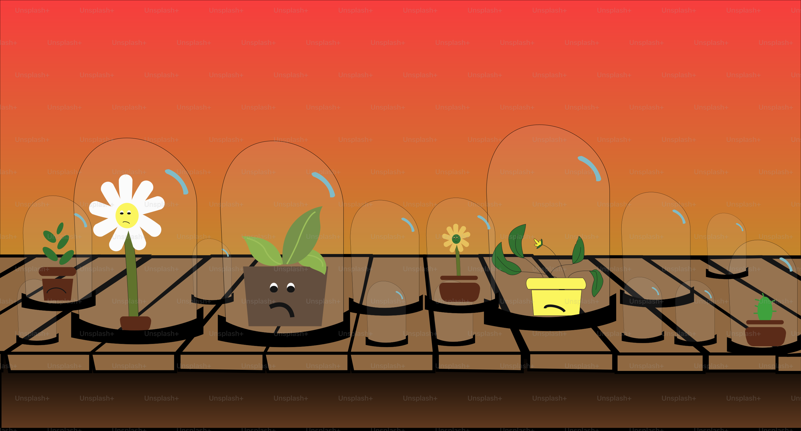 A cartoon picture of some plants on a table