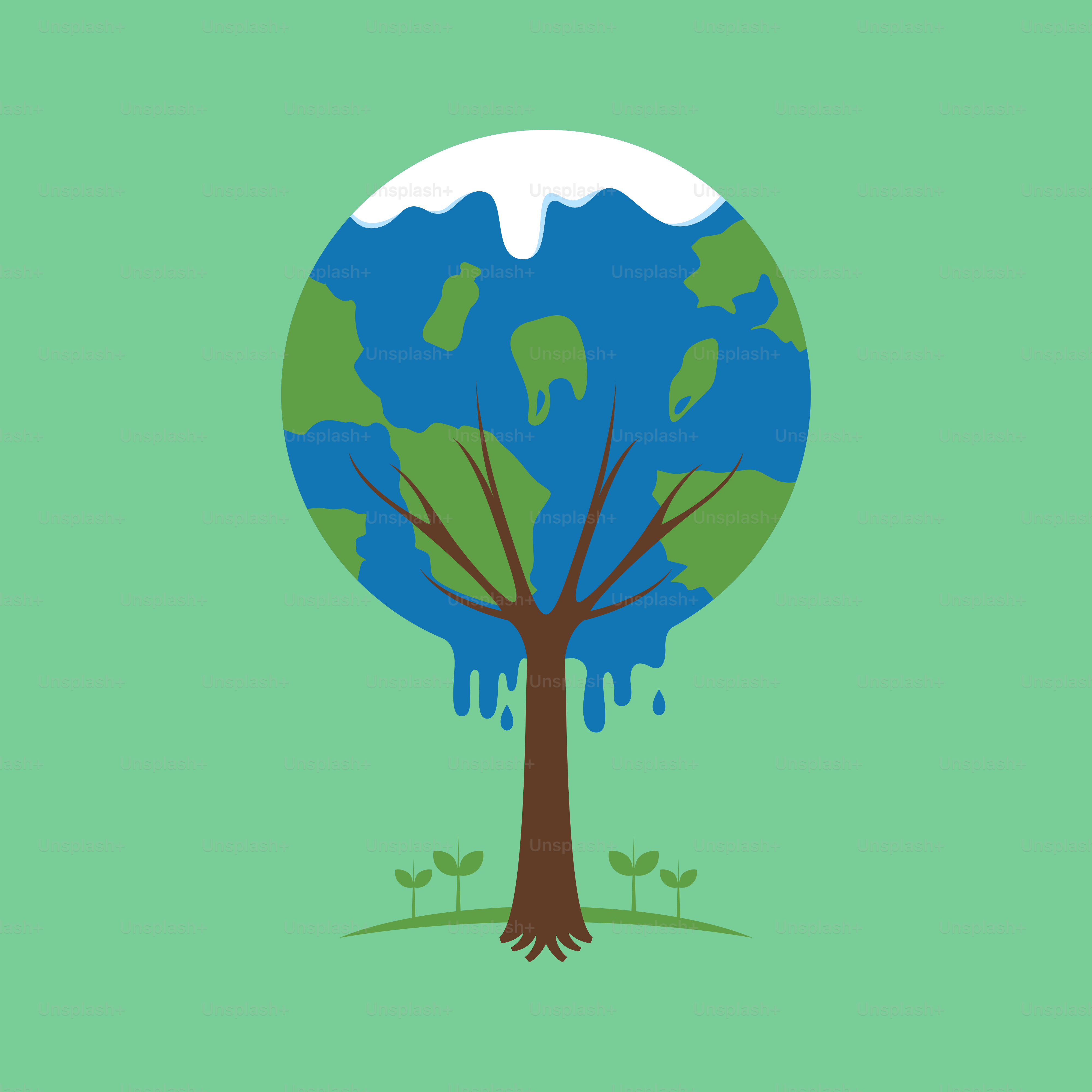 A green background with a blue and green tree