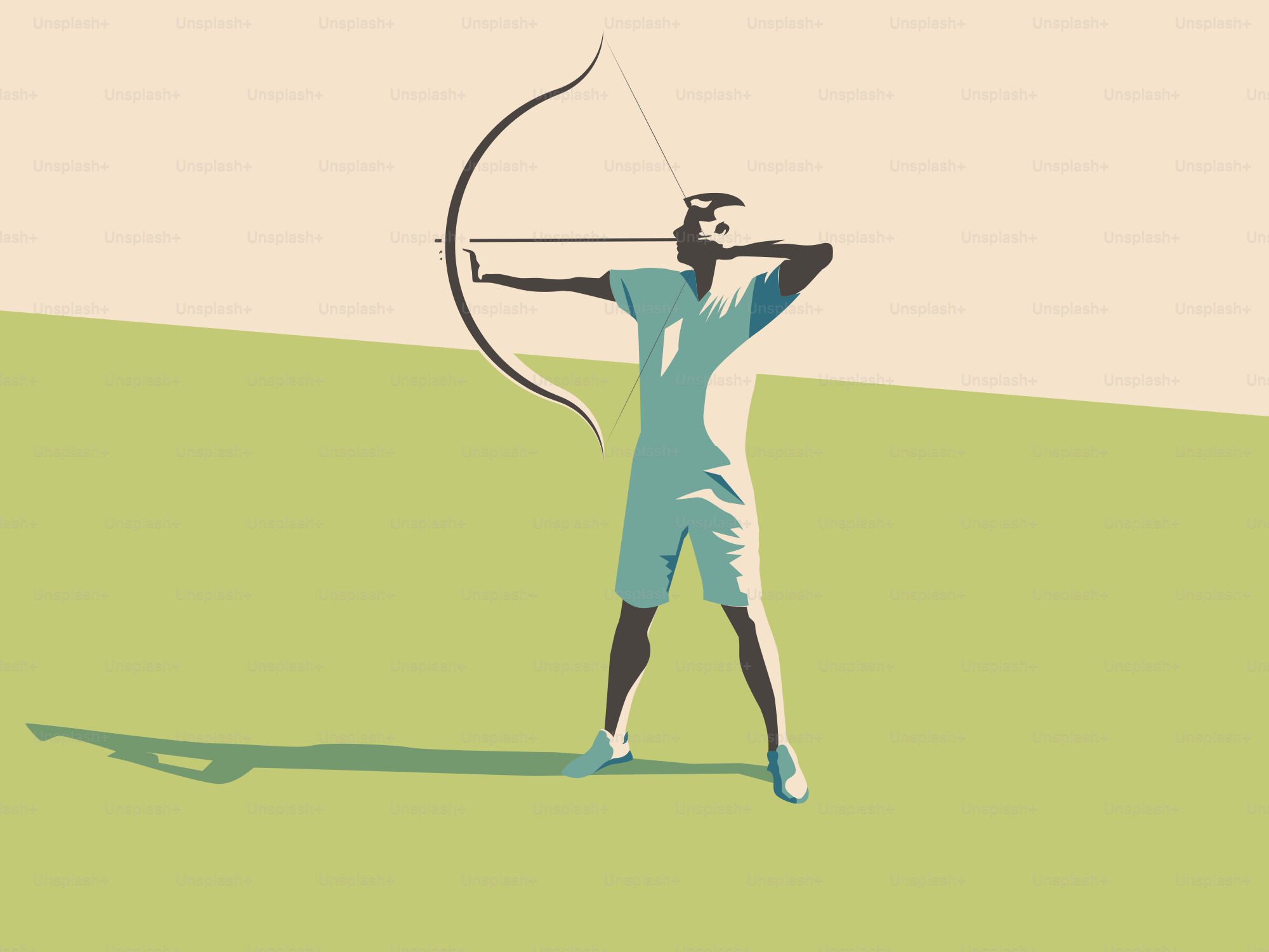 들판에서 활과 화살을 든 남자