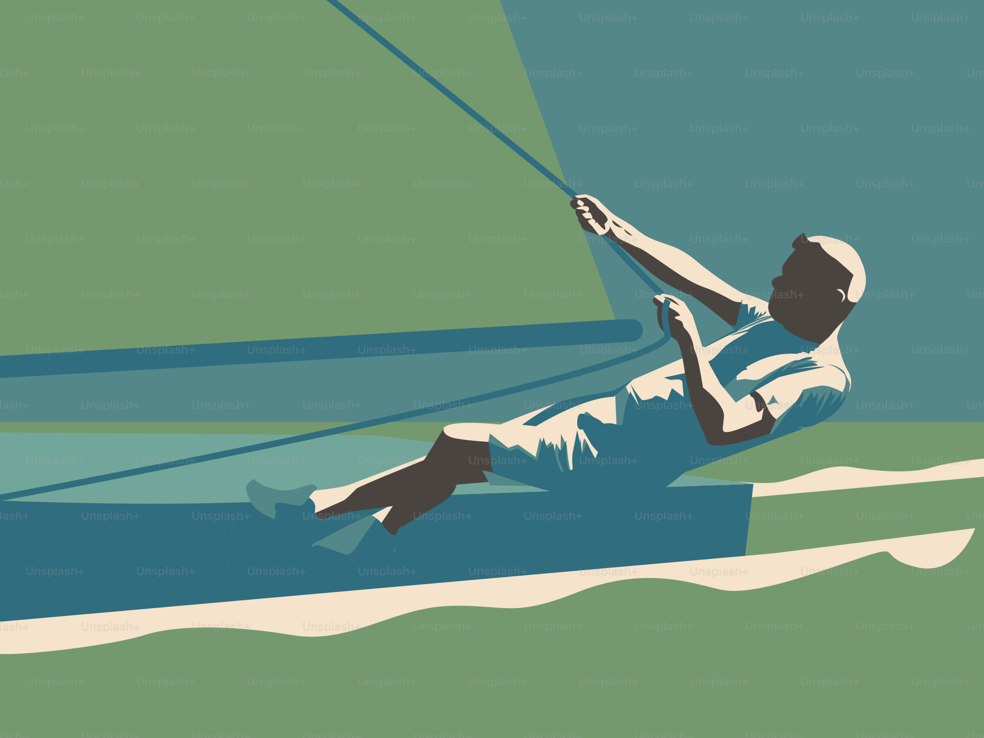 Ein Mann auf einem Surfbrett, der von einem Seil gezogen wird