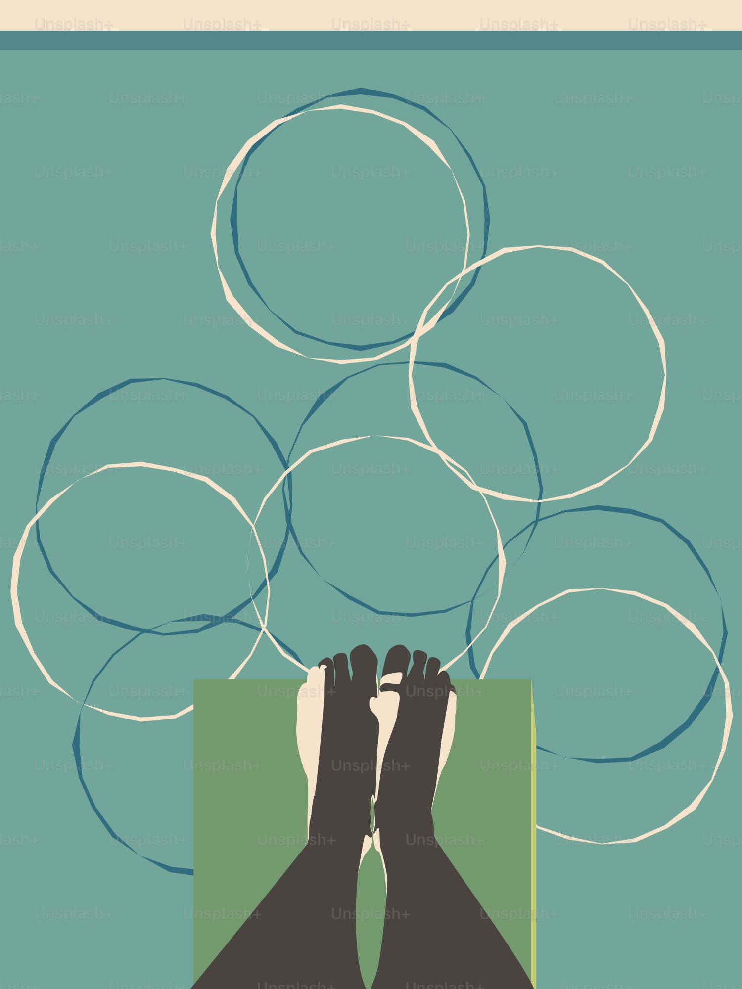 A poster of a pair of legs with circles above them