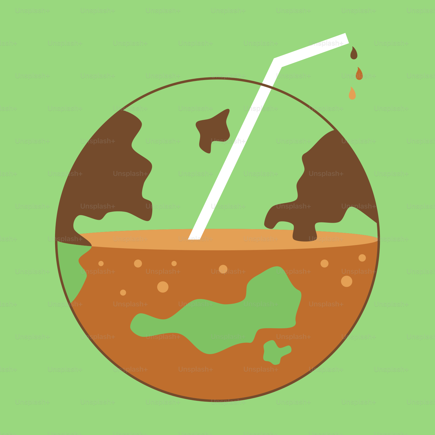 A green background with a globe and a straw in it