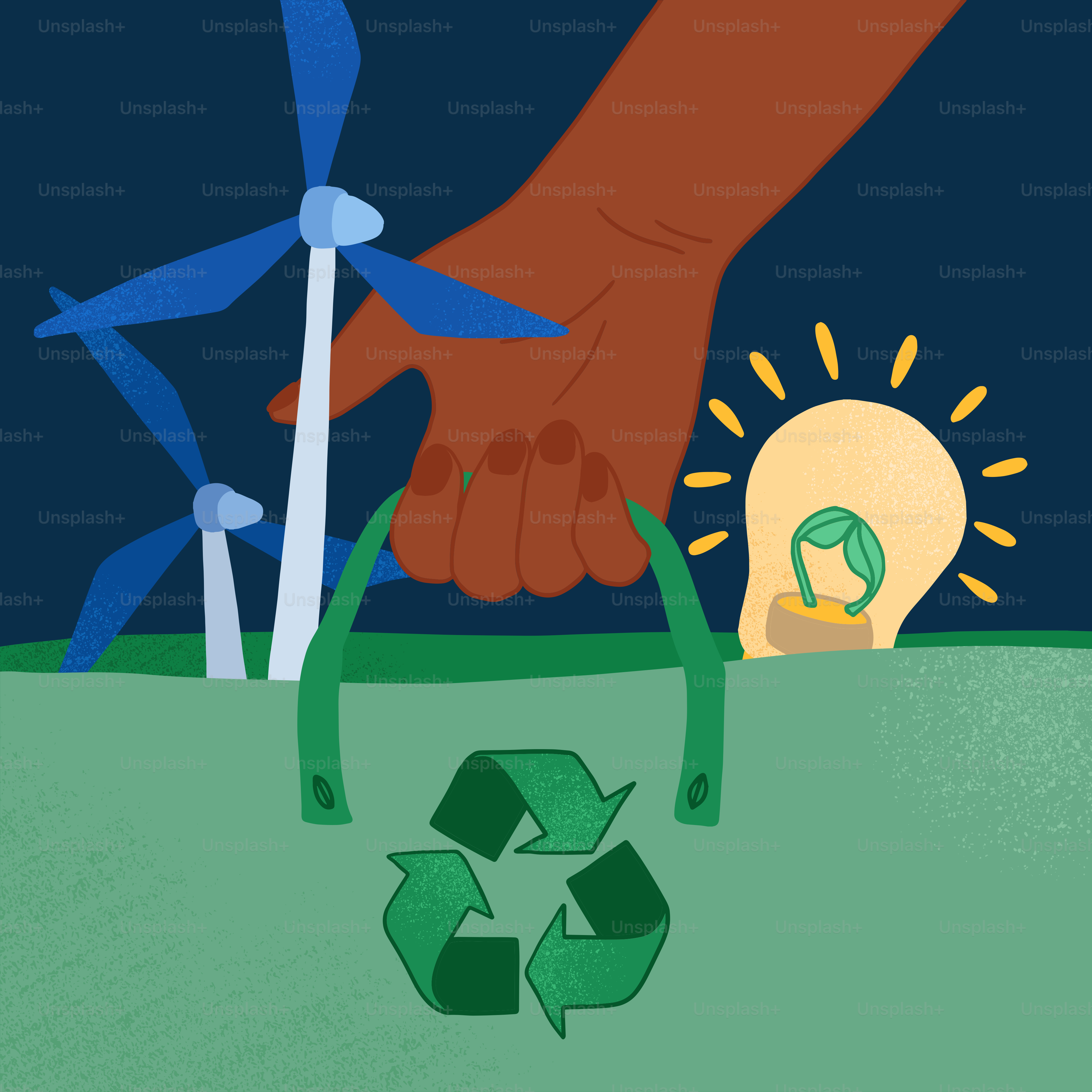 A hand holding a green bag with a light bulb inside of it