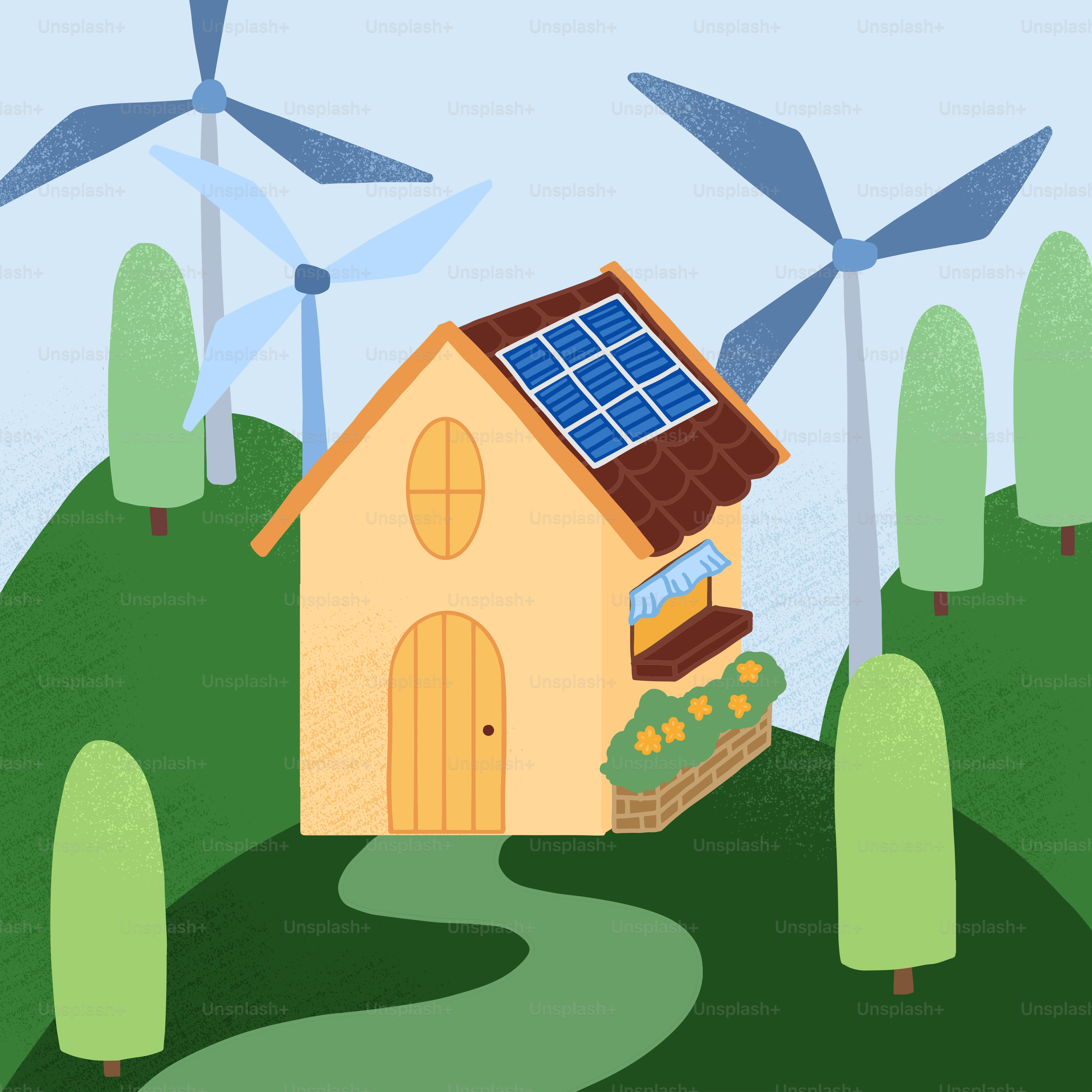 Una casa con un panel solar encima