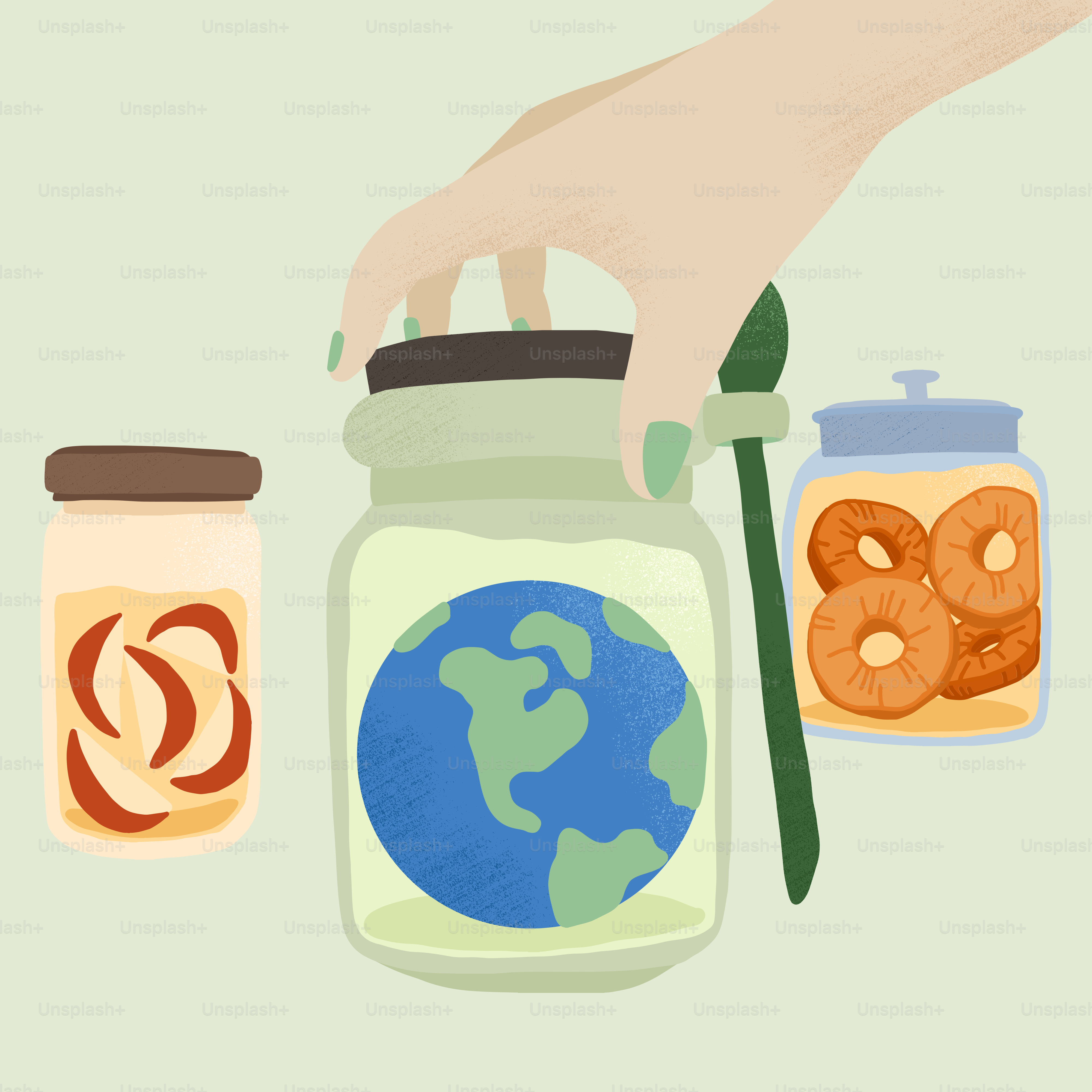 Uma mão segura um pote com comida dentro