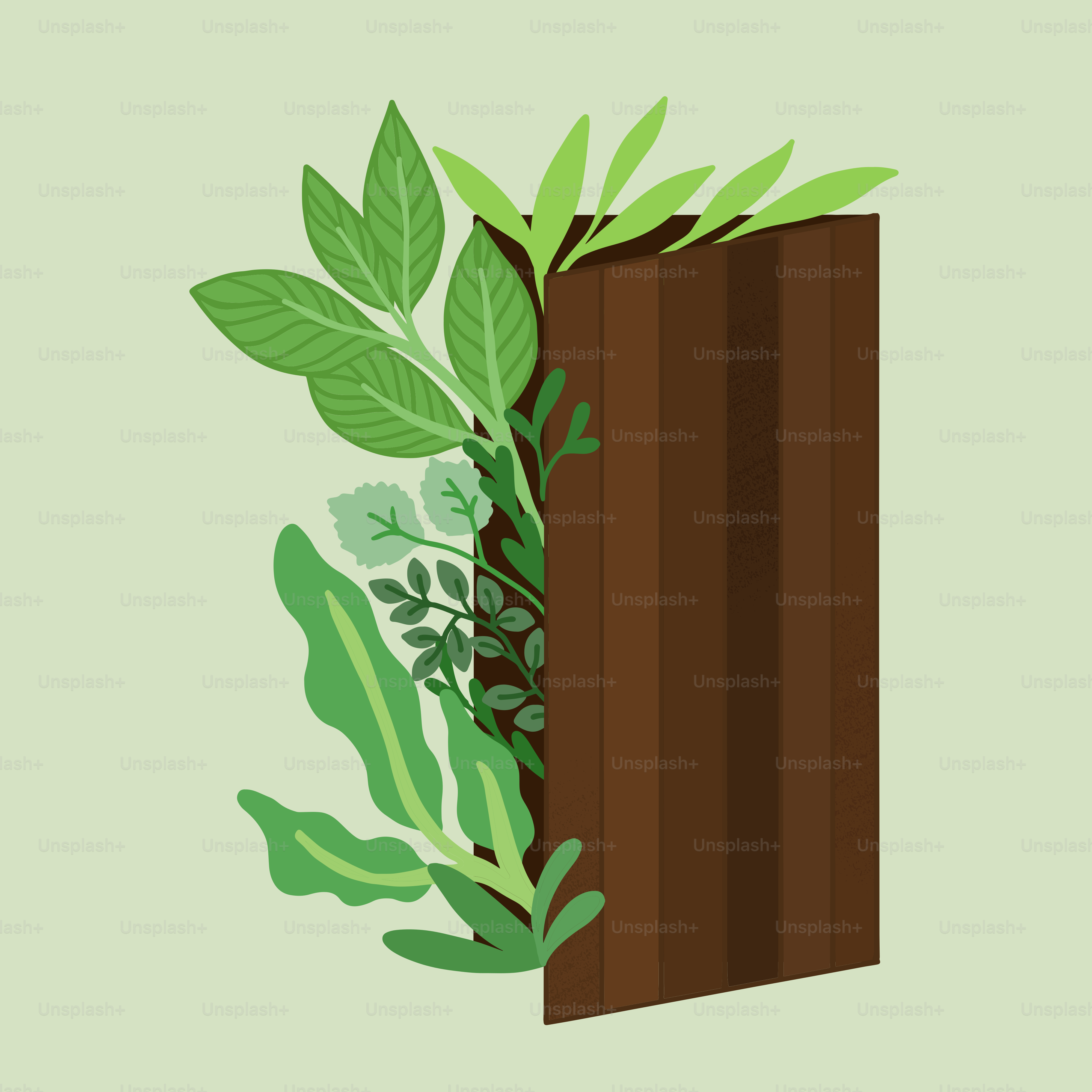 Uma caixa de madeira com uma planta crescendo dela