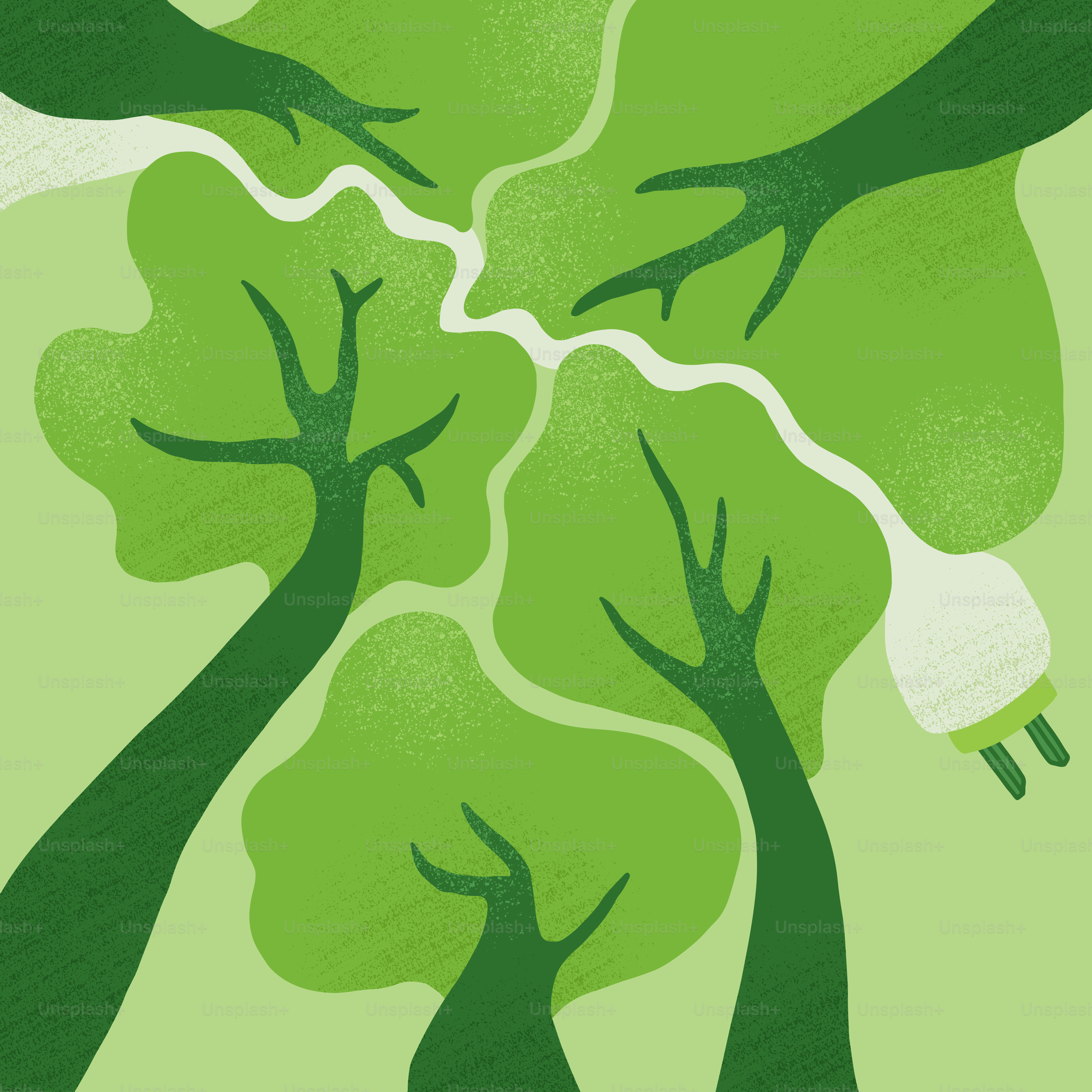 Um desenho de um grupo de árvores sobre um fundo verde