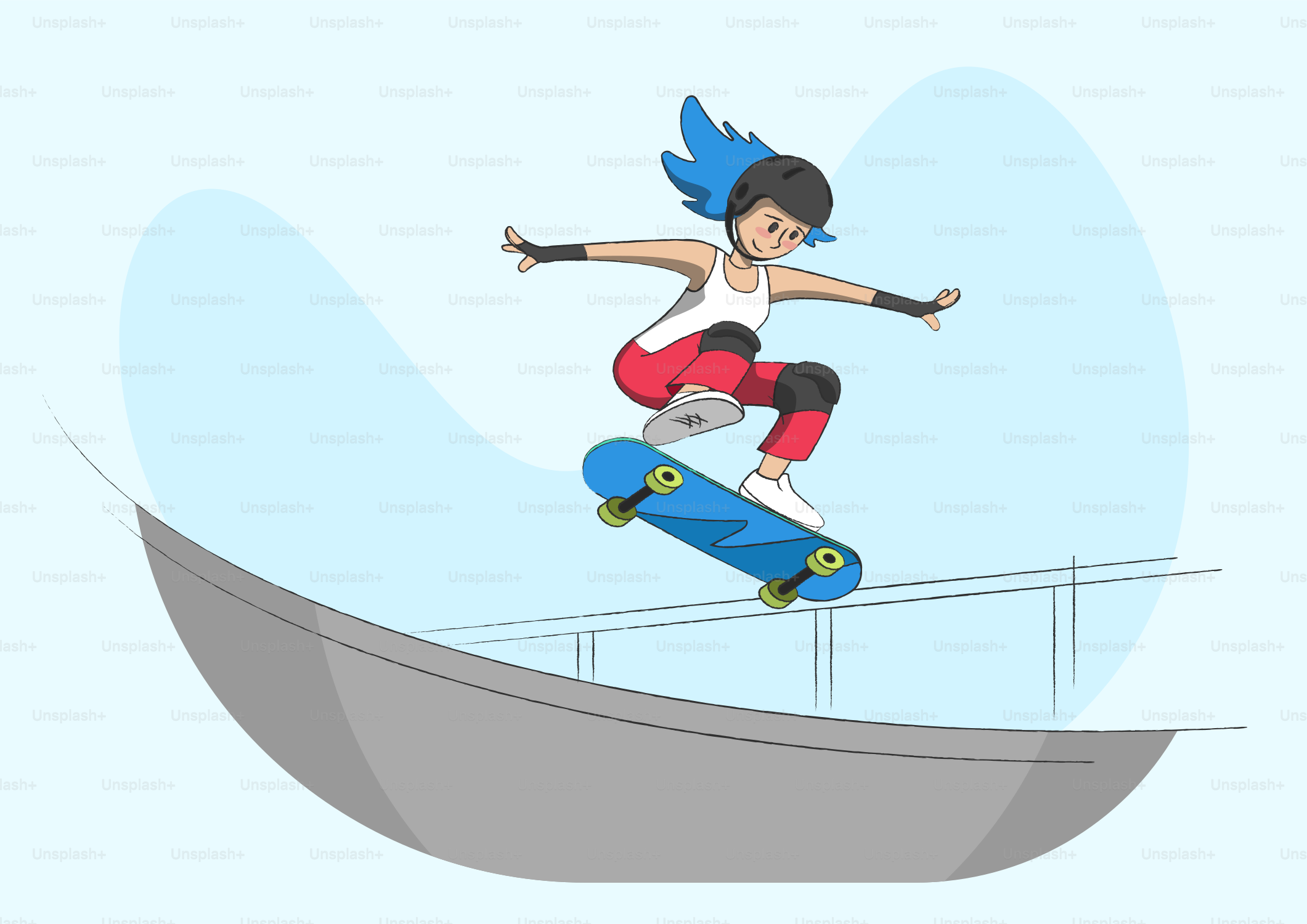 A person on a skateboard in the air