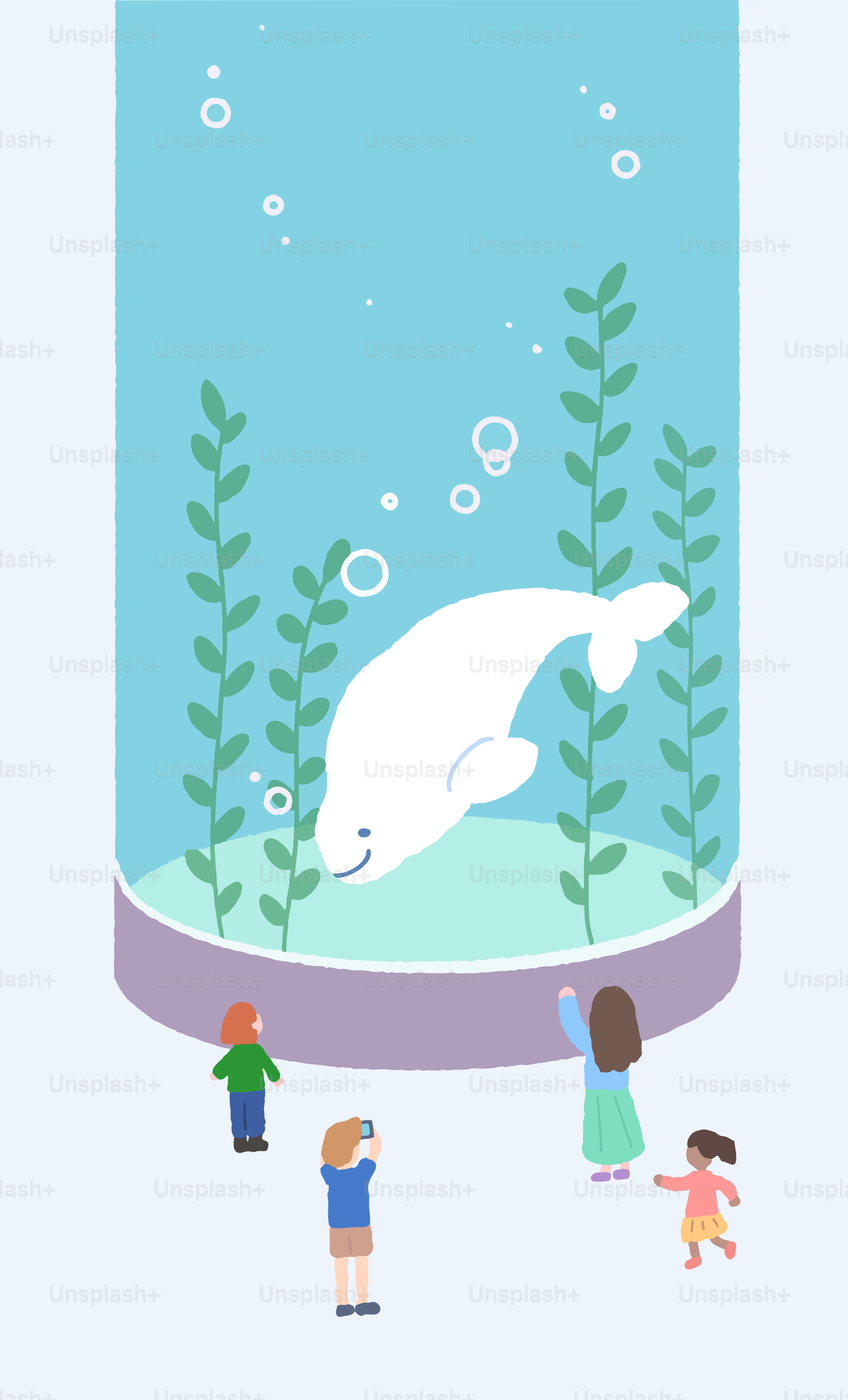 A group of people standing around a fish tank