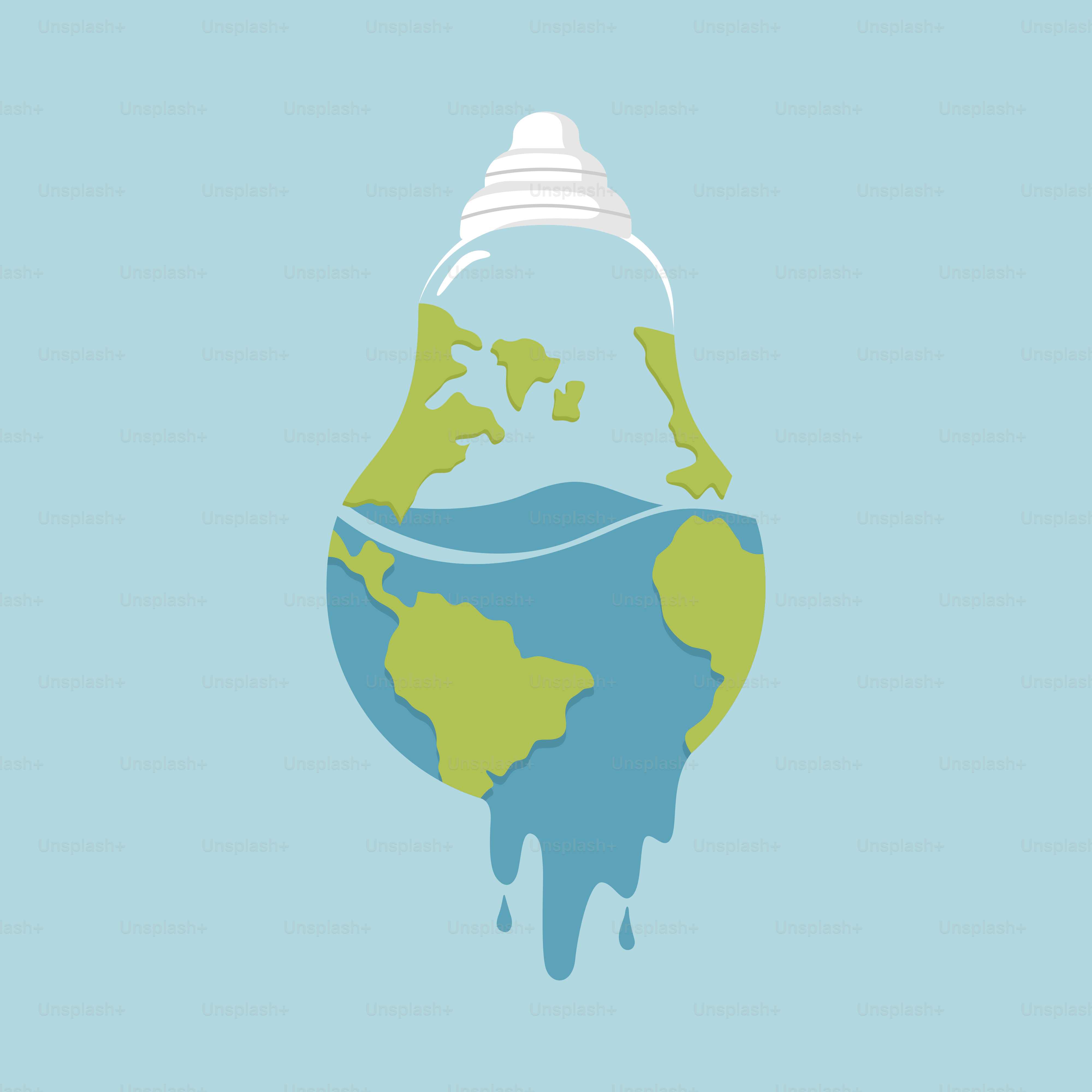 A picture of a bottle of water with the earth in it