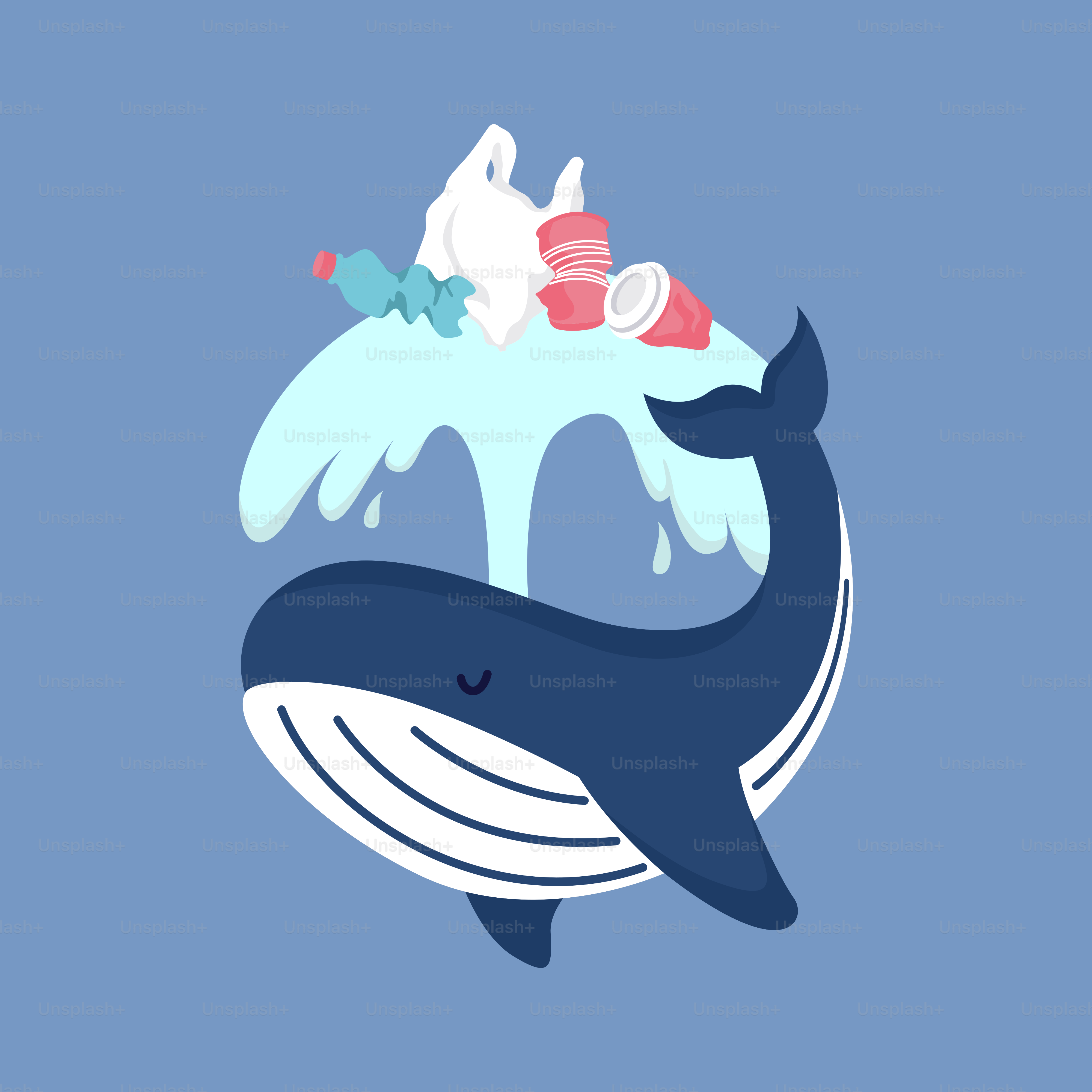 A whale with a baby bottle on it's back