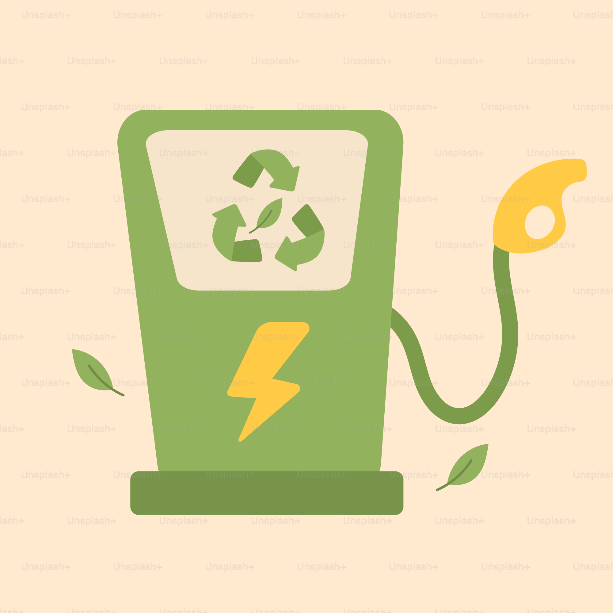 A green gas pump with a lightning coming out of it