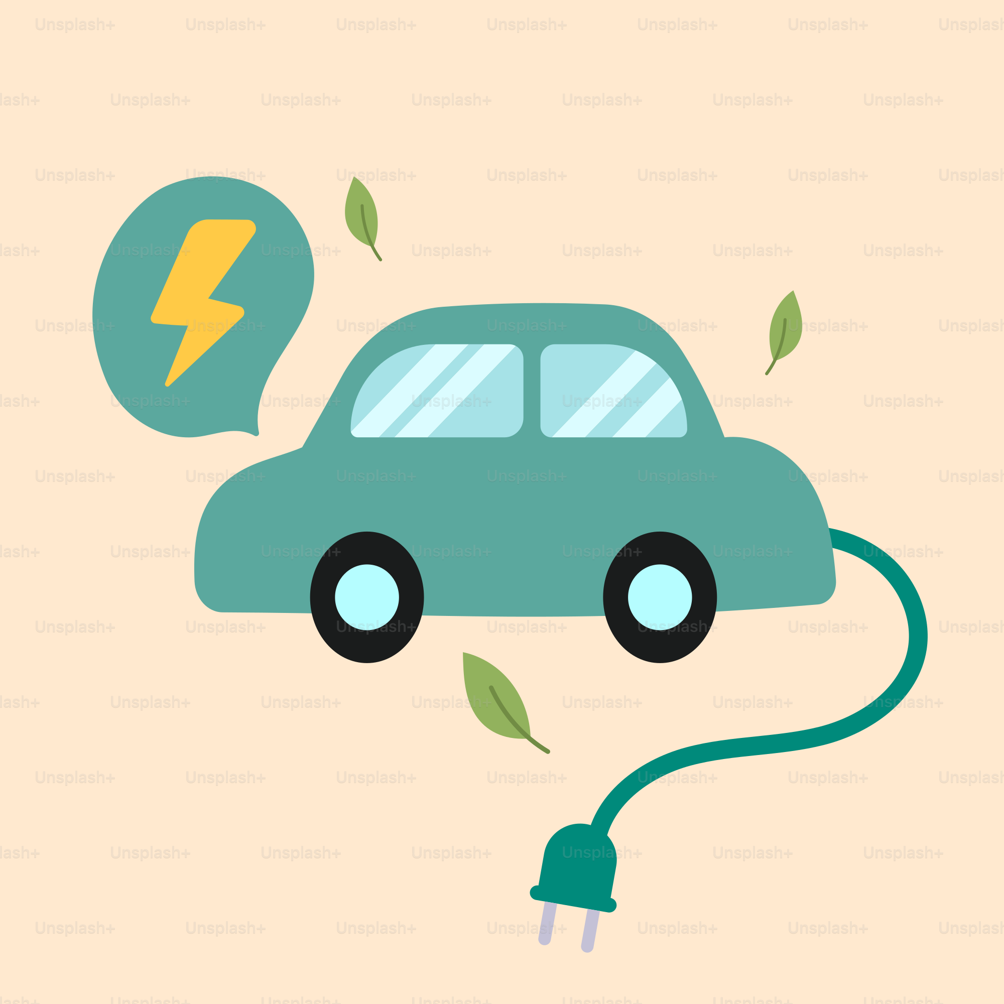 A car plugged into a charger with a lightning bolt coming out of it