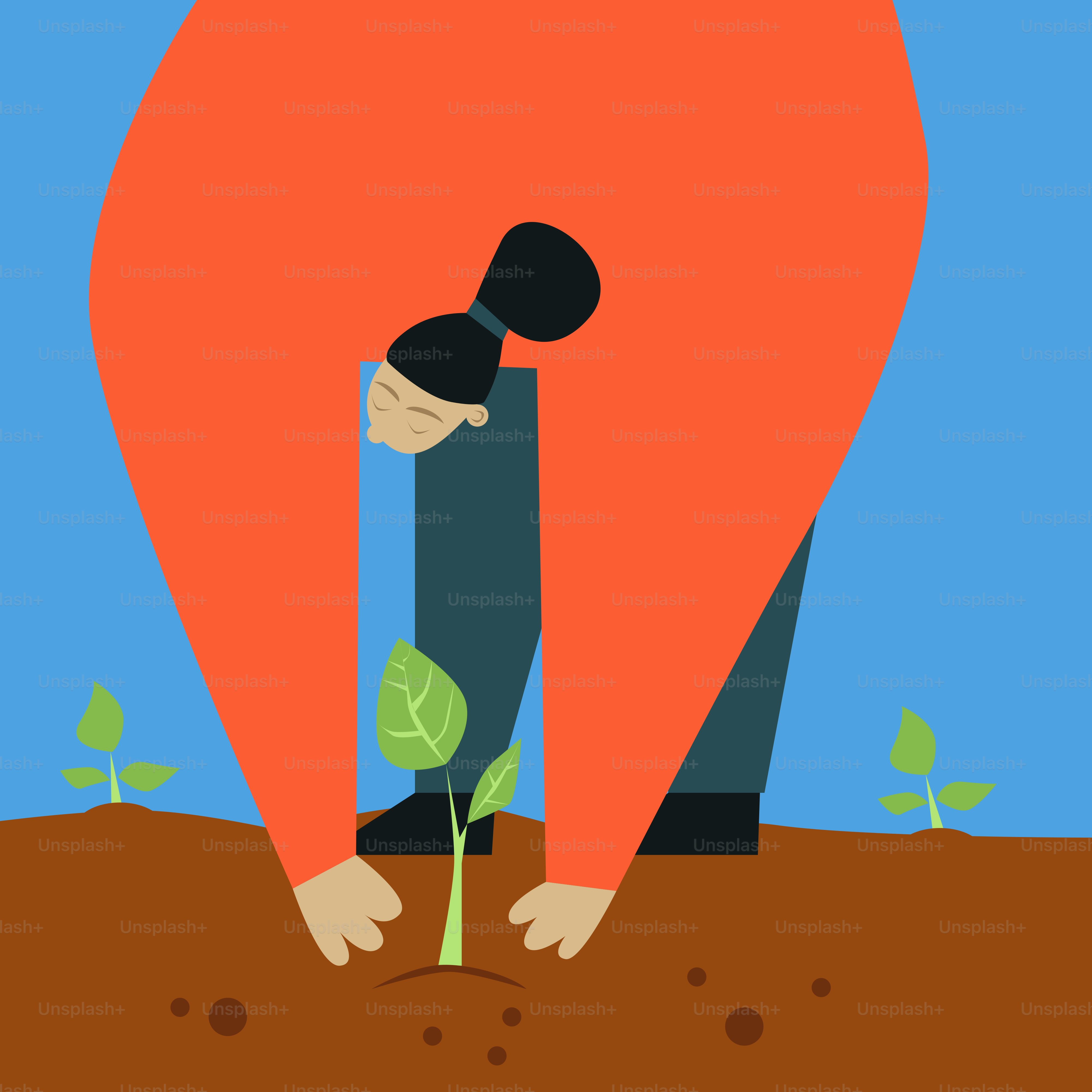 Ein Mann kniet nieder, um eine Pflanze zu pflanzen