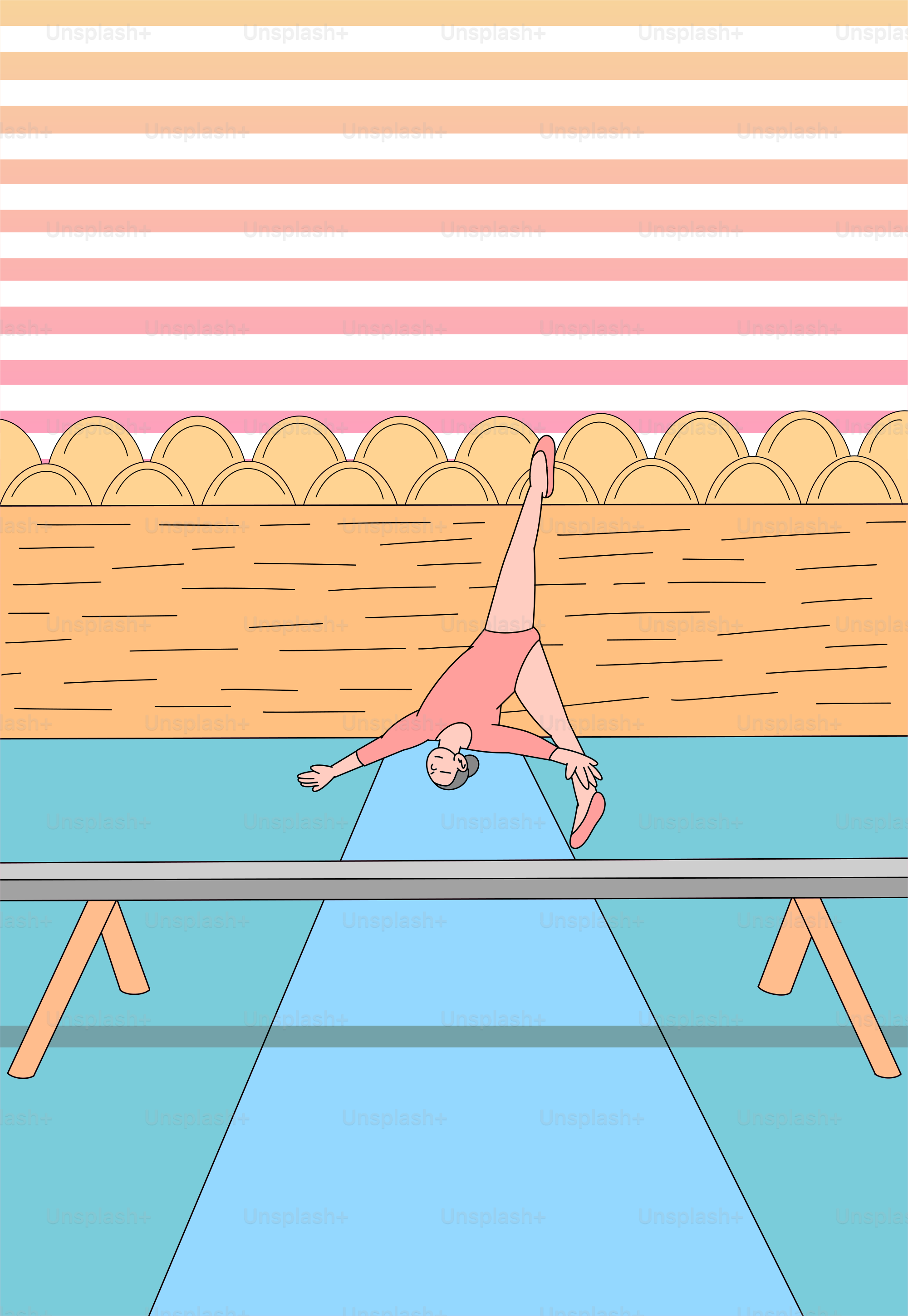 A person doing a handstand on a beam