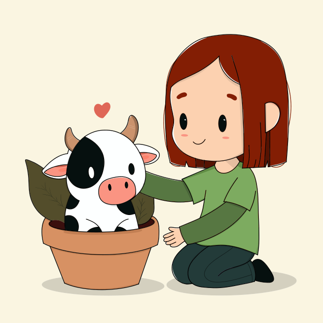 Une femme caresse une vache dans une marmite