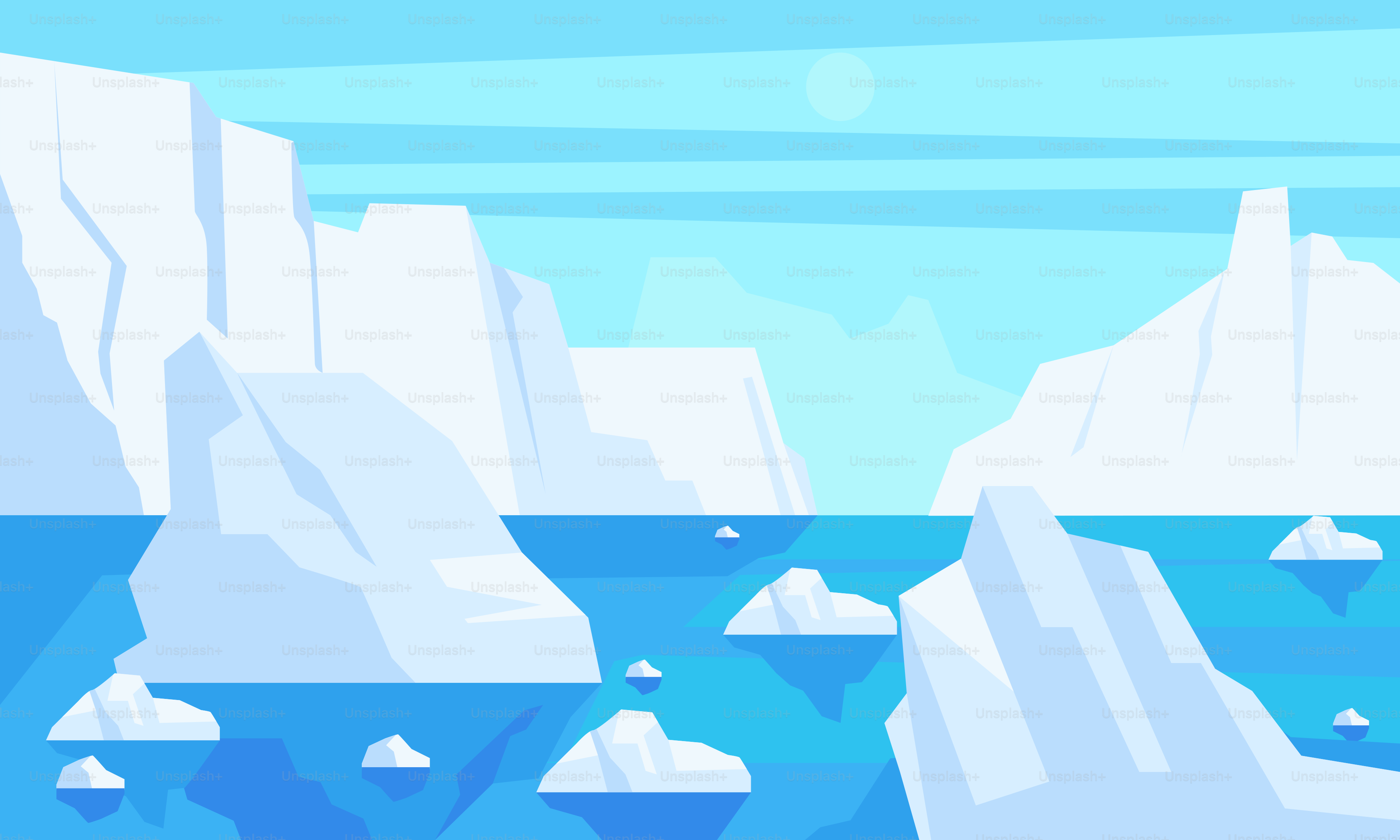 An iceberg floating in the ocean surrounded by icebergs