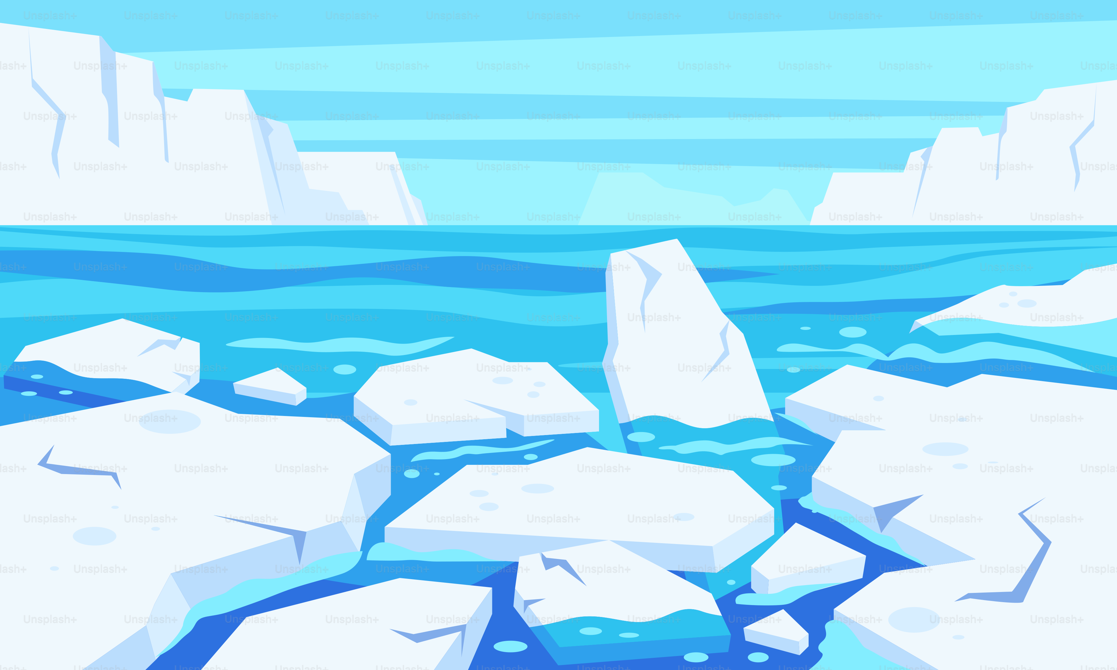 A cartoon of icebergs floating in the water