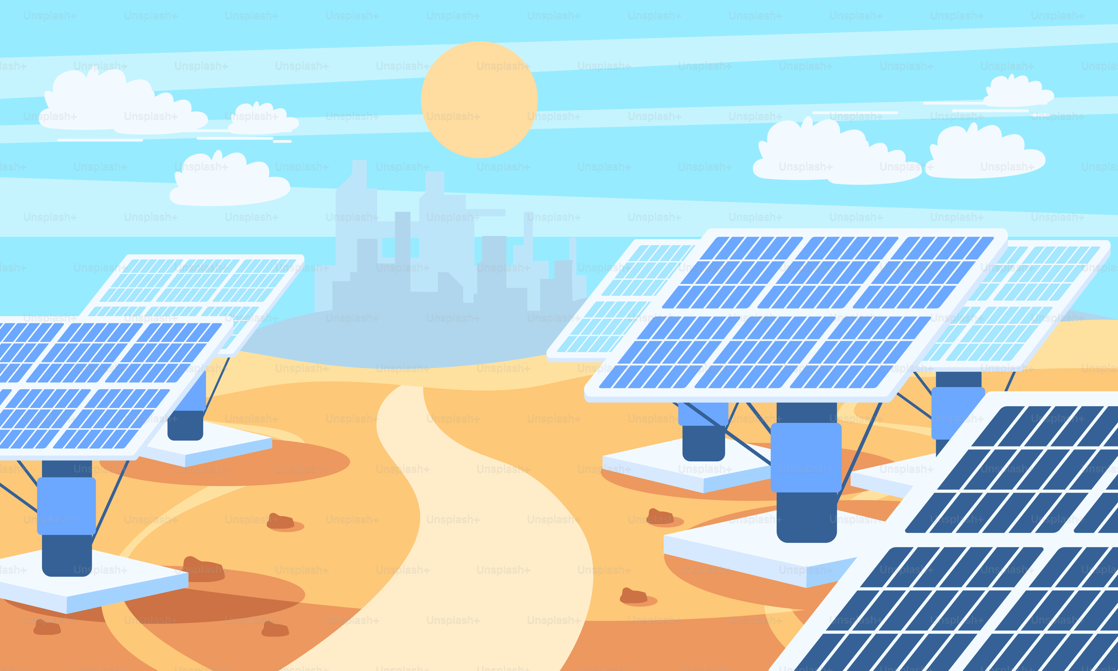 A group of solar panels sitting on top of a sandy beach