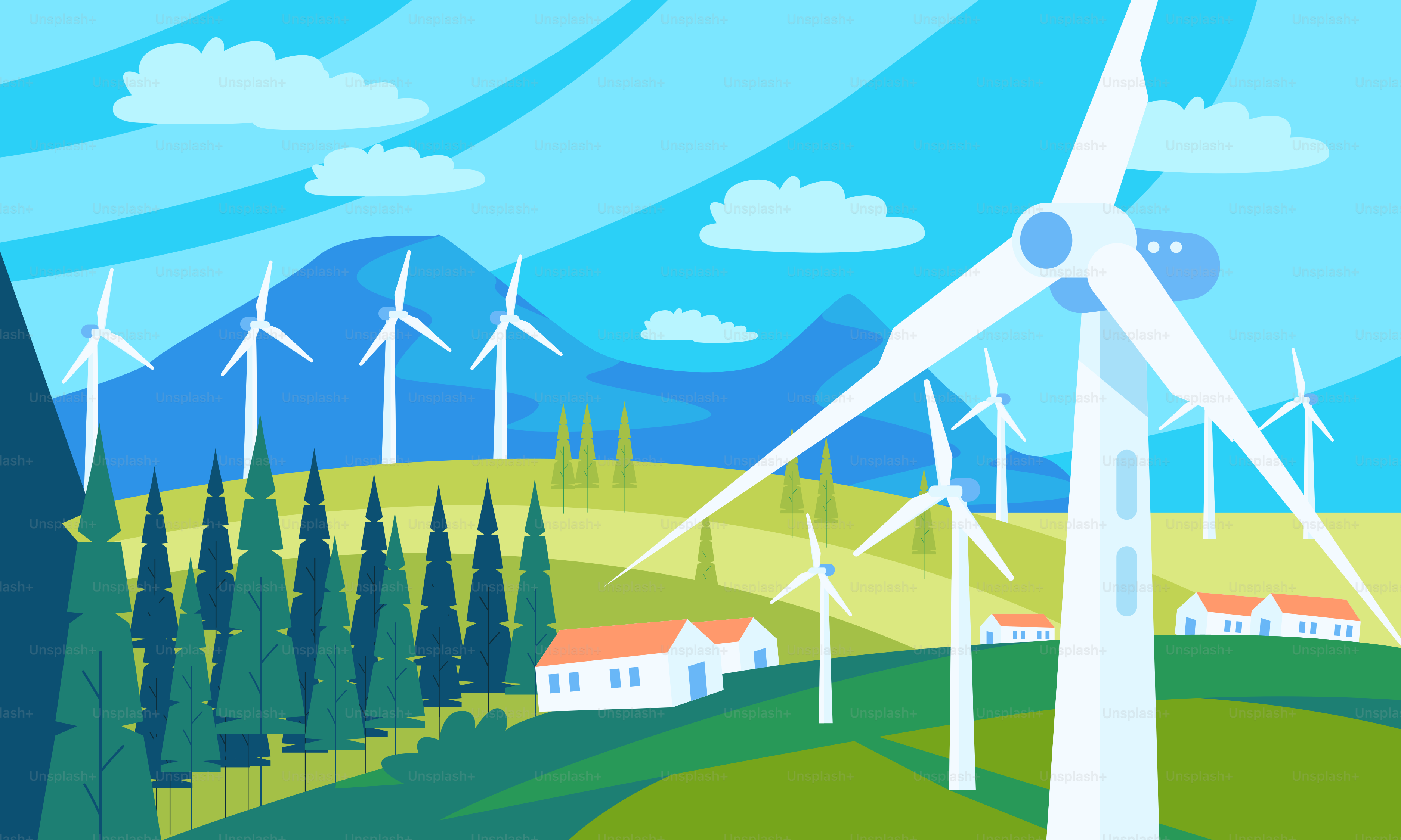 Un parco eolico con mulini a vento sullo sfondo