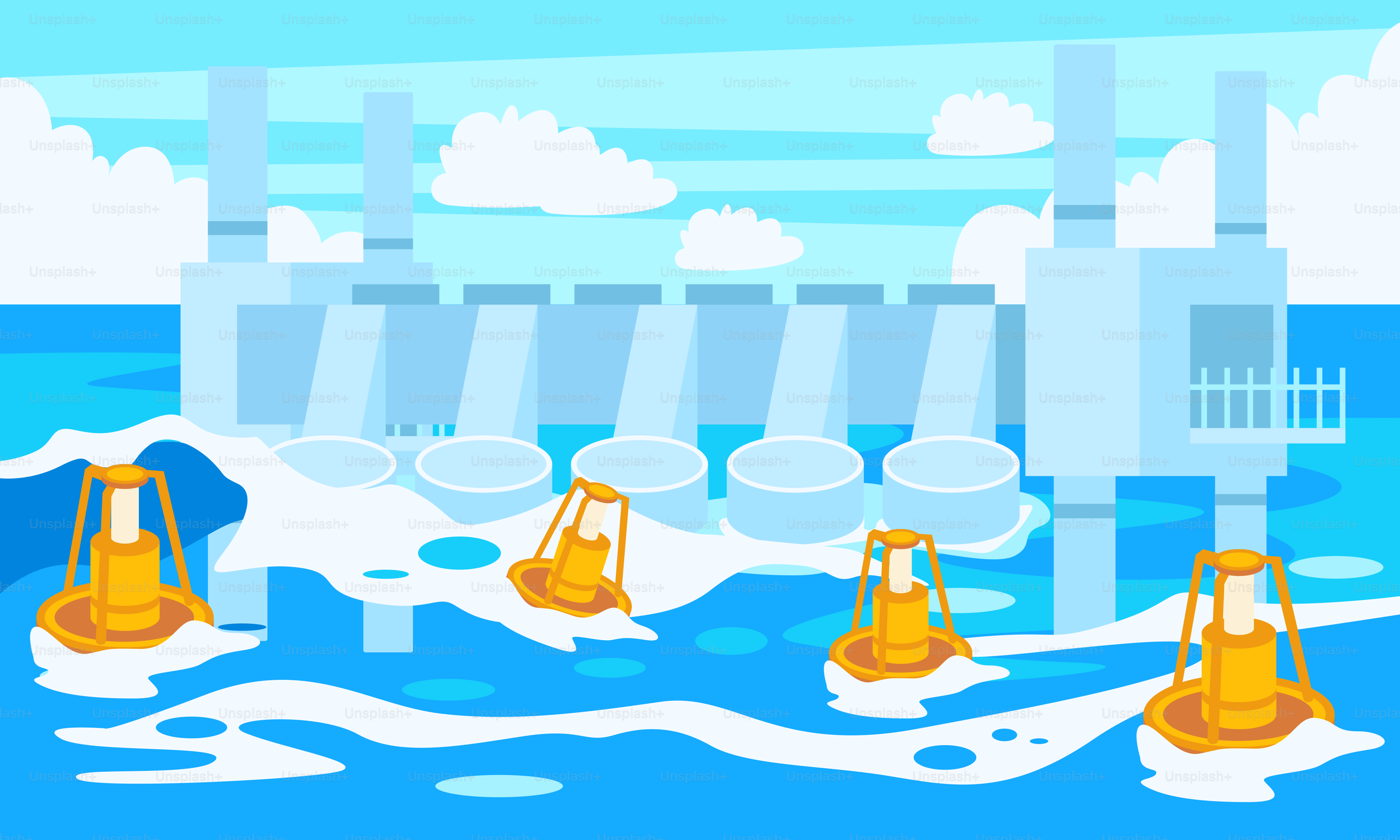 A group of buoys floating on top of a body of water