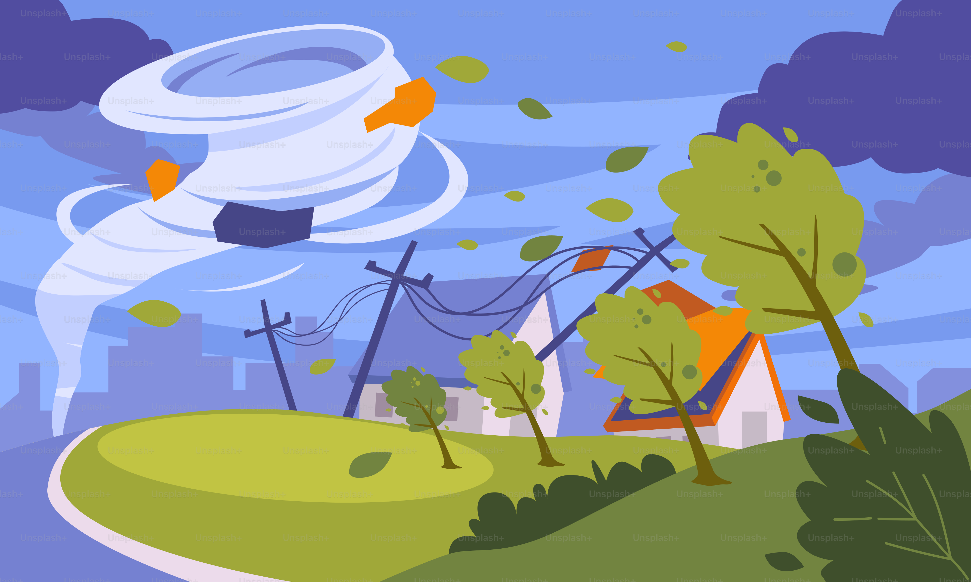 Una ilustración de un tornado en el cielo