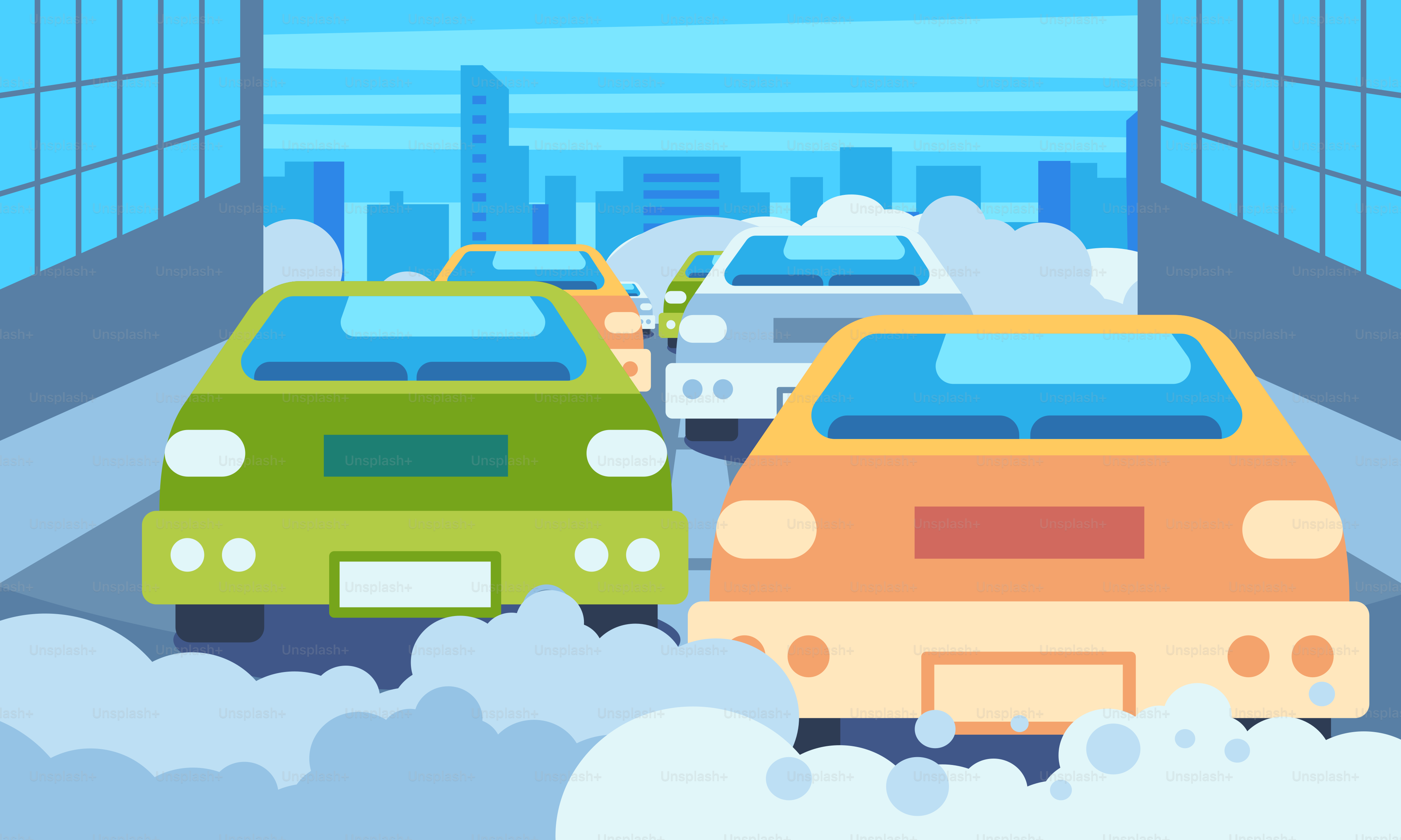 A couple of cars that are sitting in the street