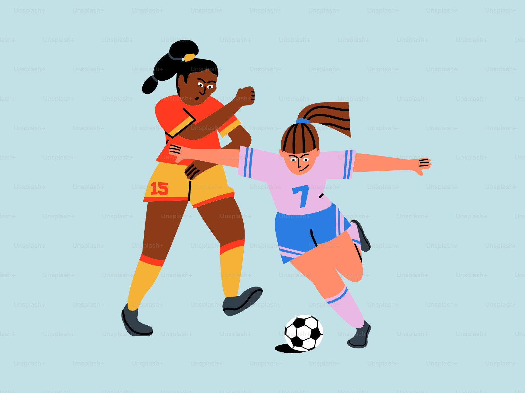 Un par de mujeres jugando al fútbol