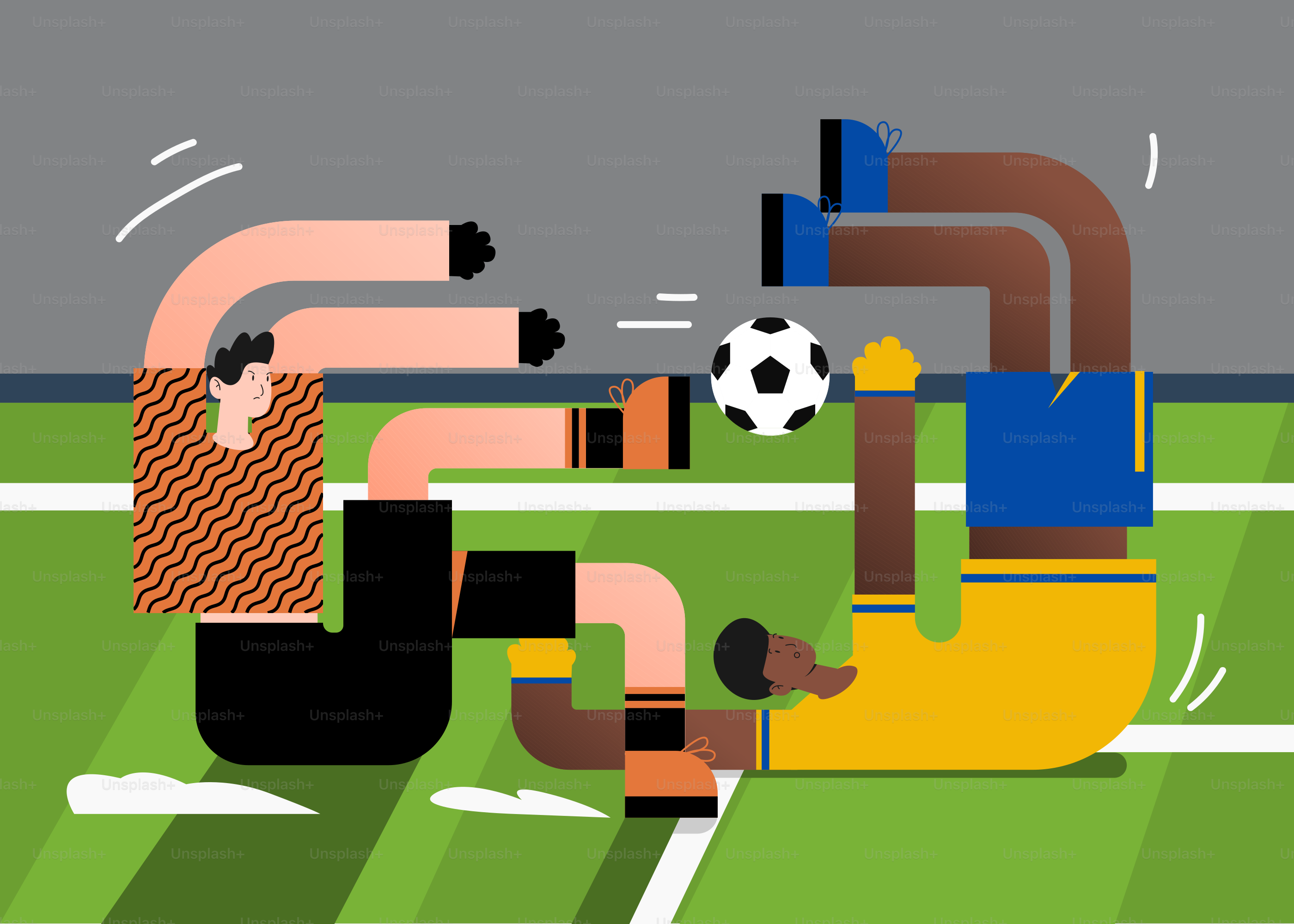 Un par de personas en un campo con un balón de fútbol