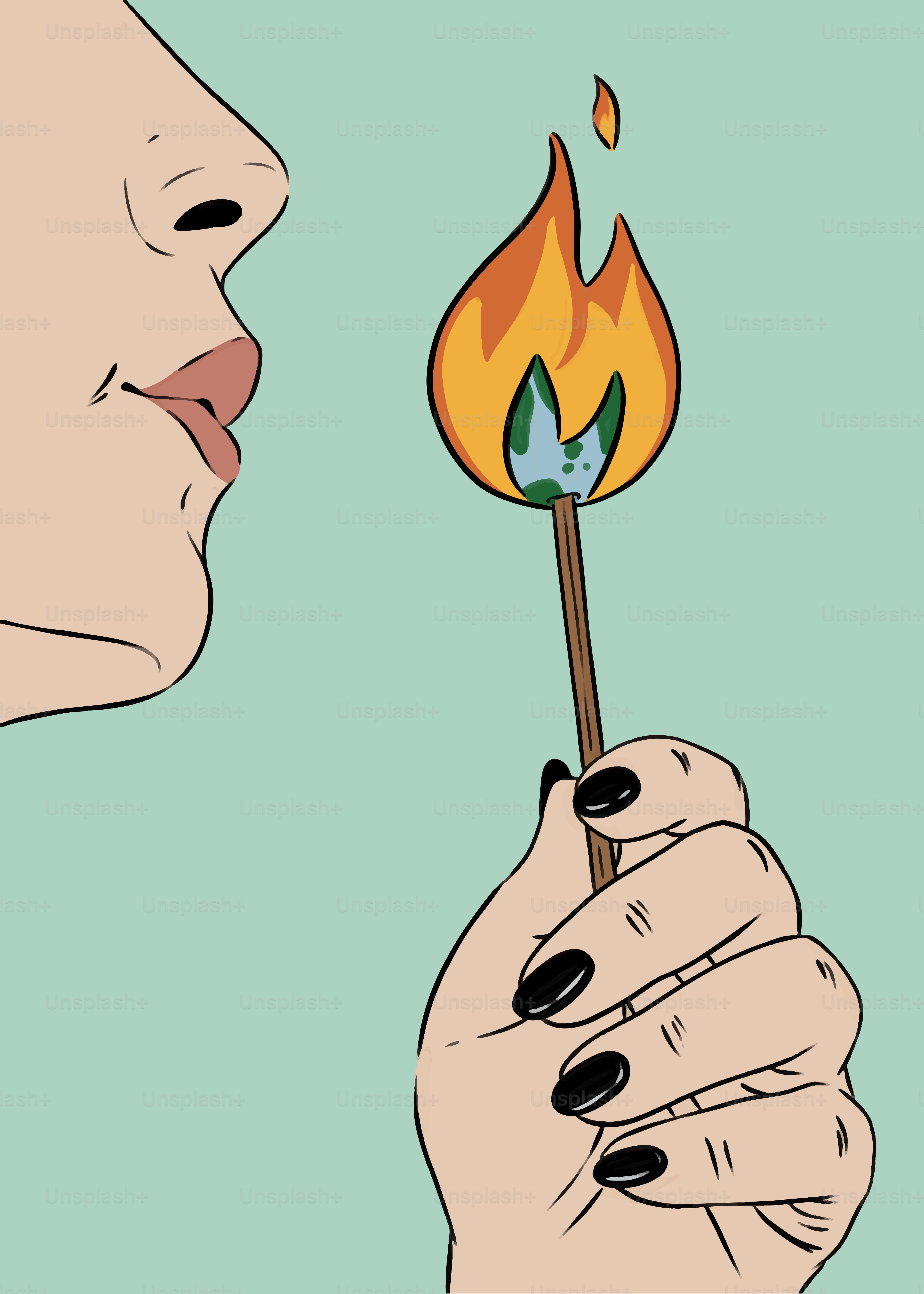 A woman holding a match stick with a flame coming out of it