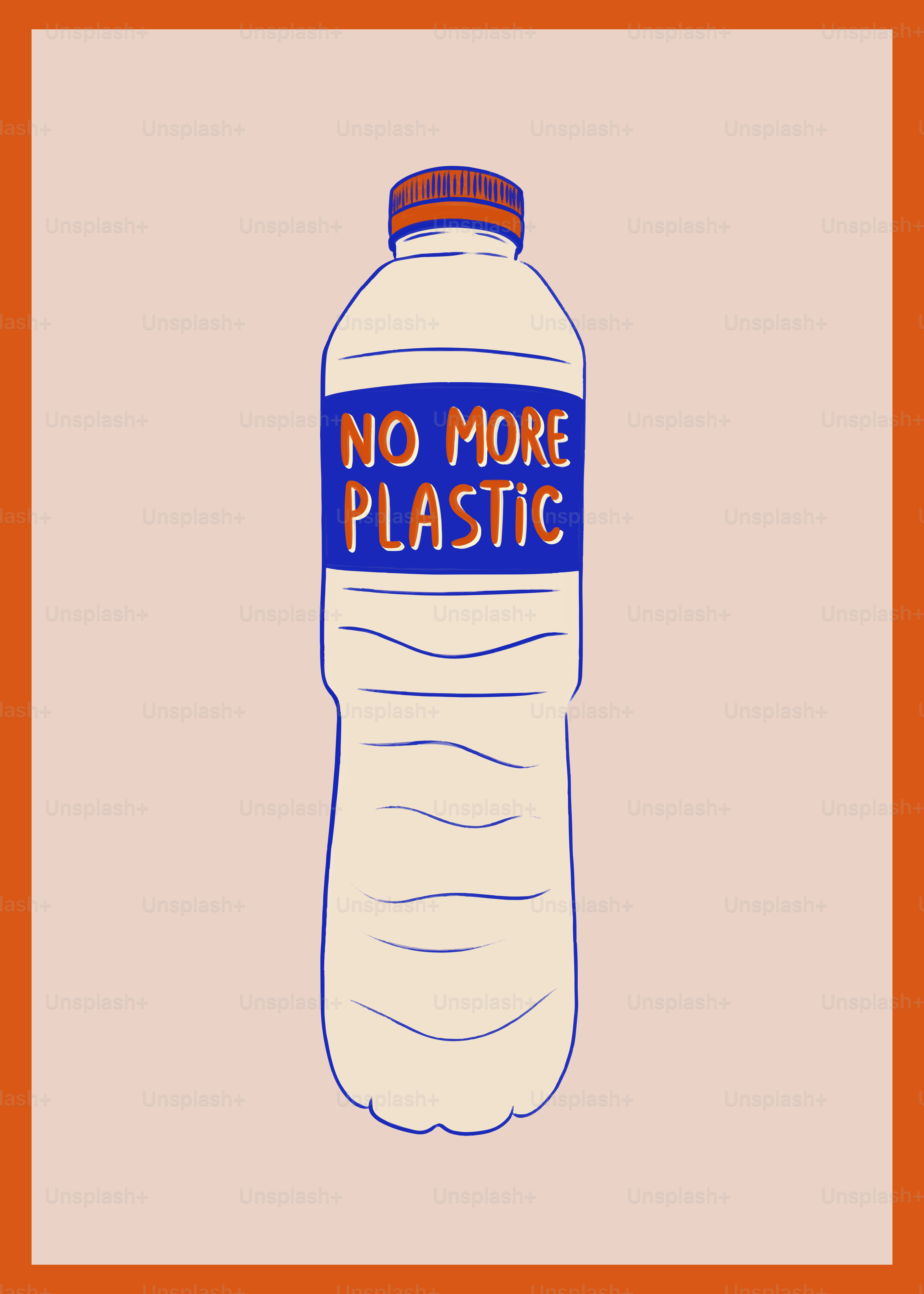 A bottle of water with the words no more plastic on it