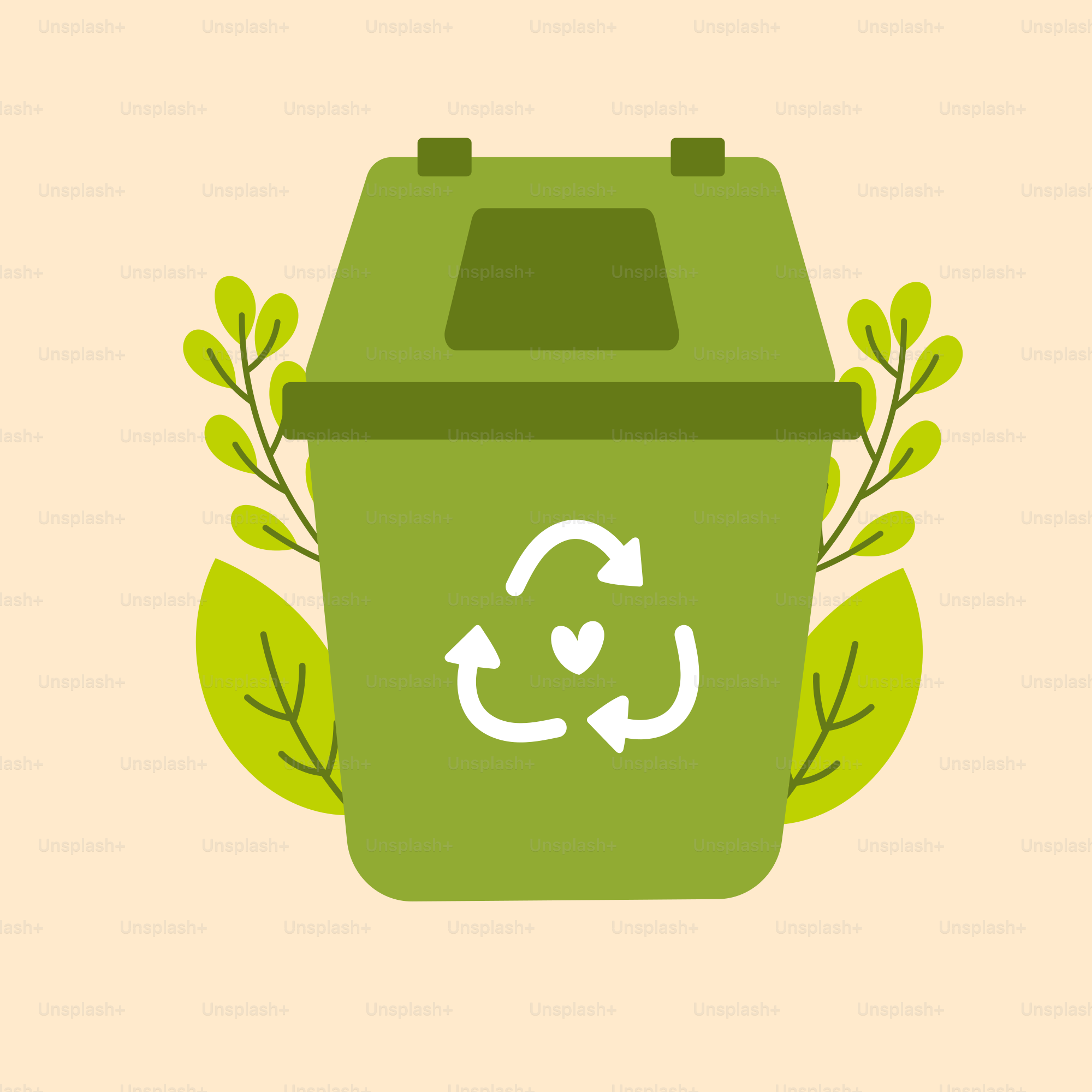 Un recycleur vert avec des feuilles autour