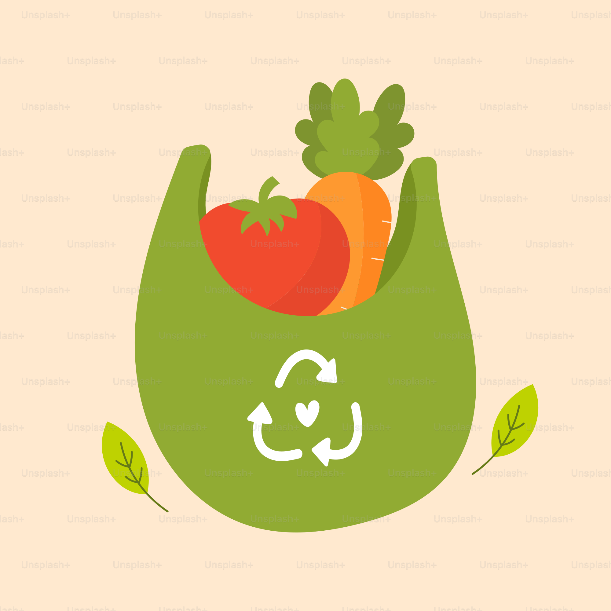 Un sac vert rempli de légumes et un recyclage