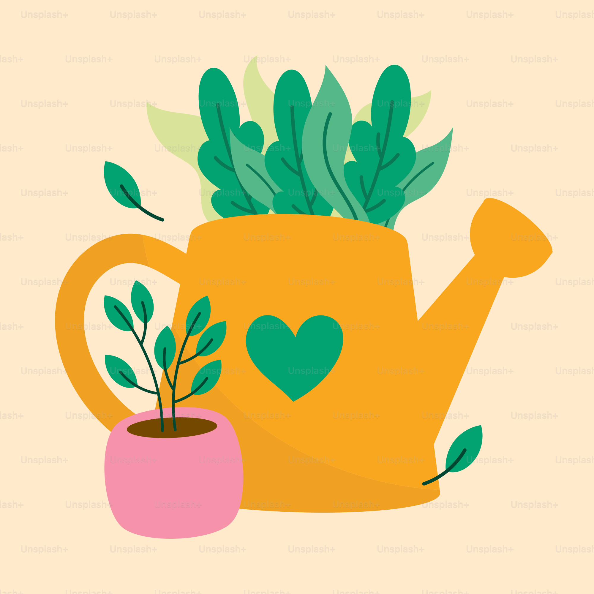 Una pianta in vaso accanto a una tazza rosa con un cuore sopra