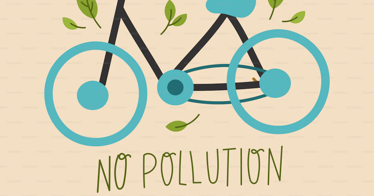 A bicycle with leaves on the front and the words no pollution on the ...