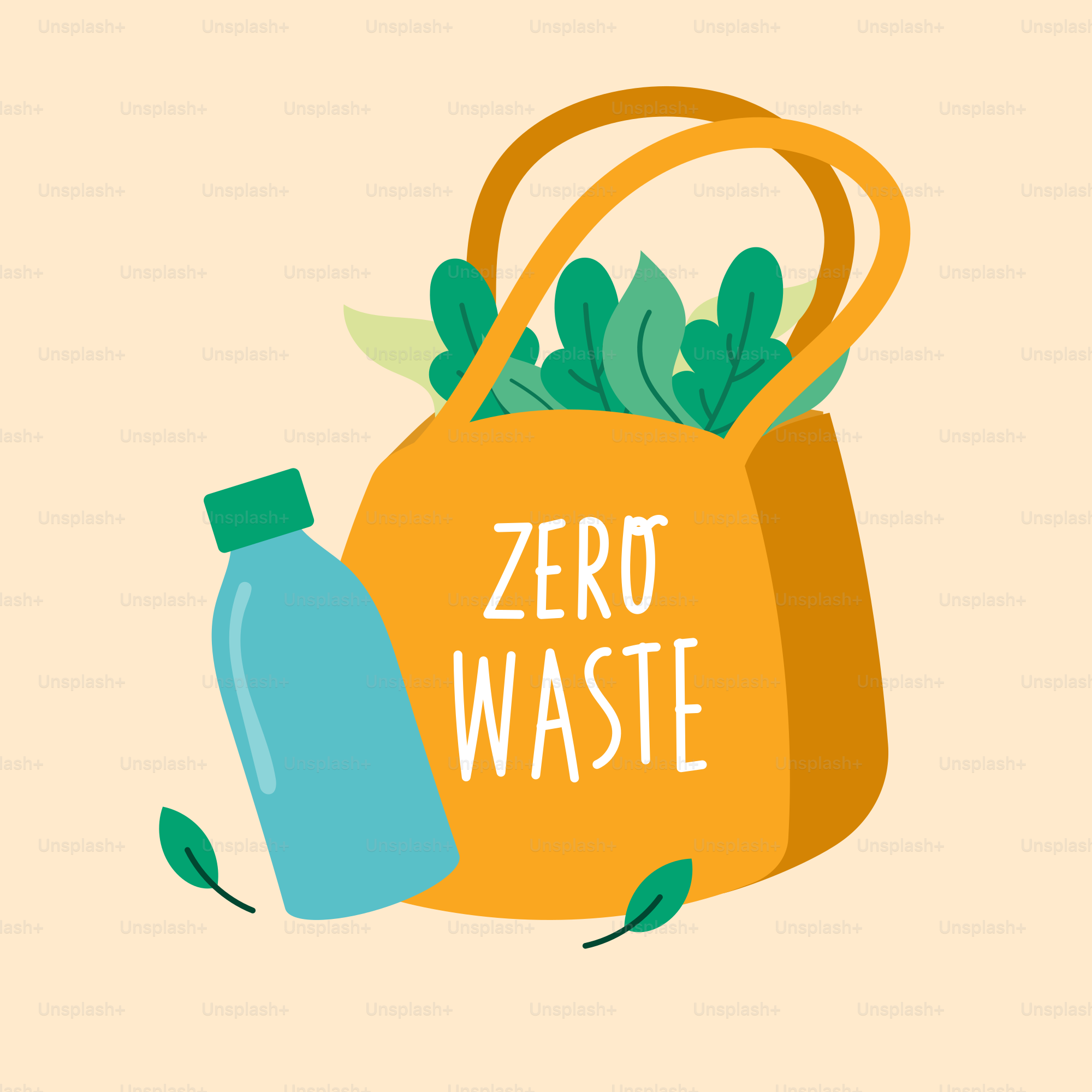 Un sac avec une bouteille de zéro déchet dessus