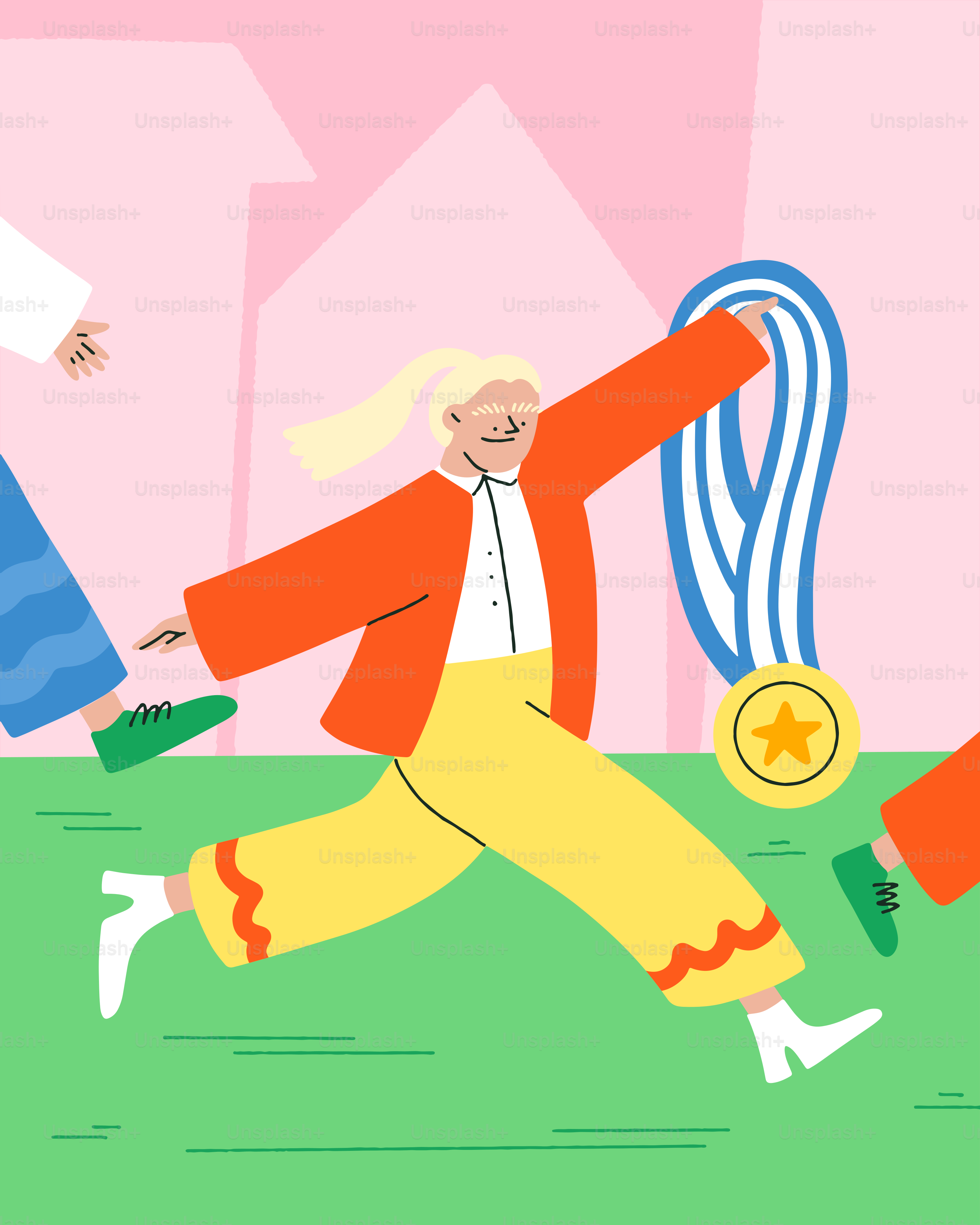 Una caricatura de un hombre y una mujer corriendo