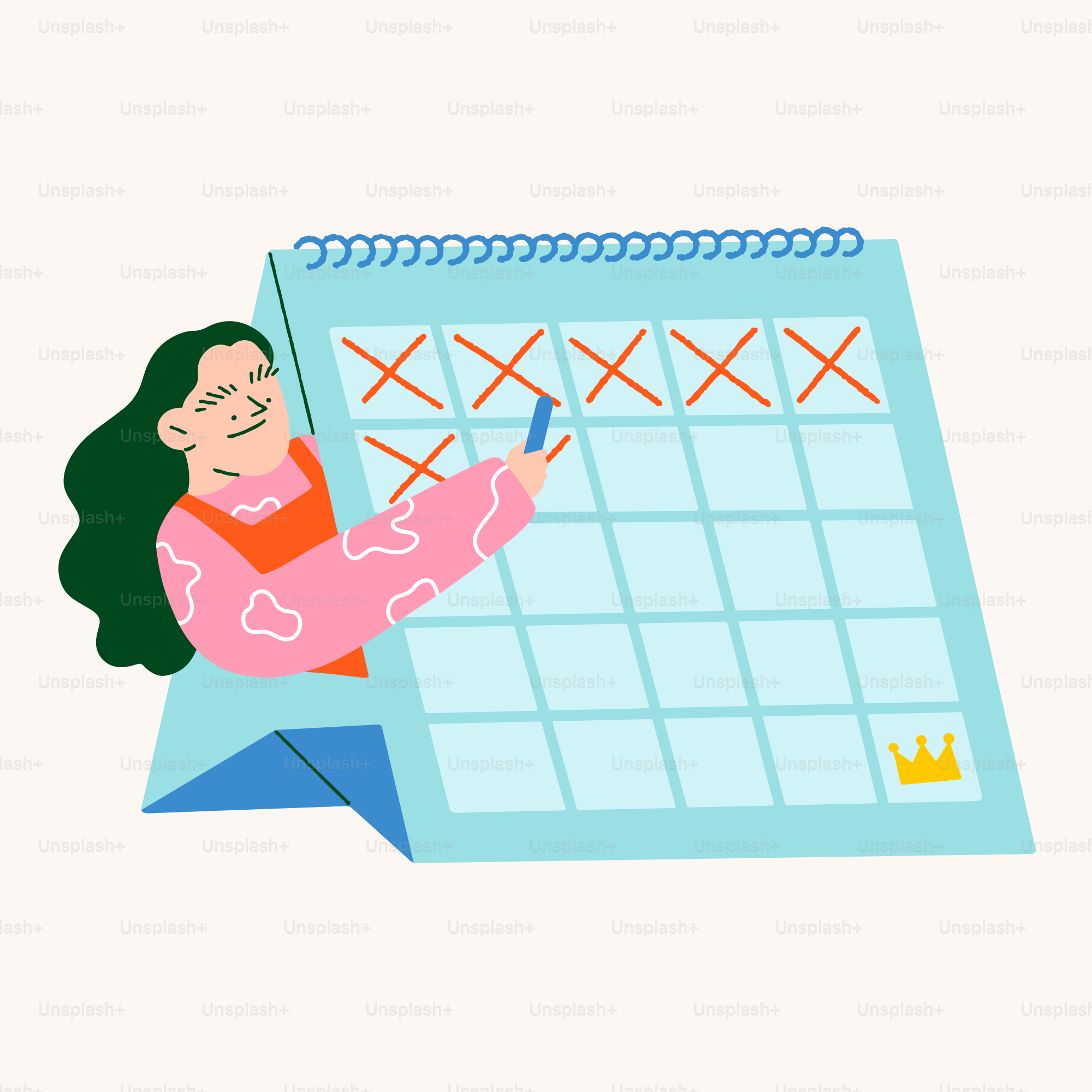 Una mujer está escribiendo en un calendario