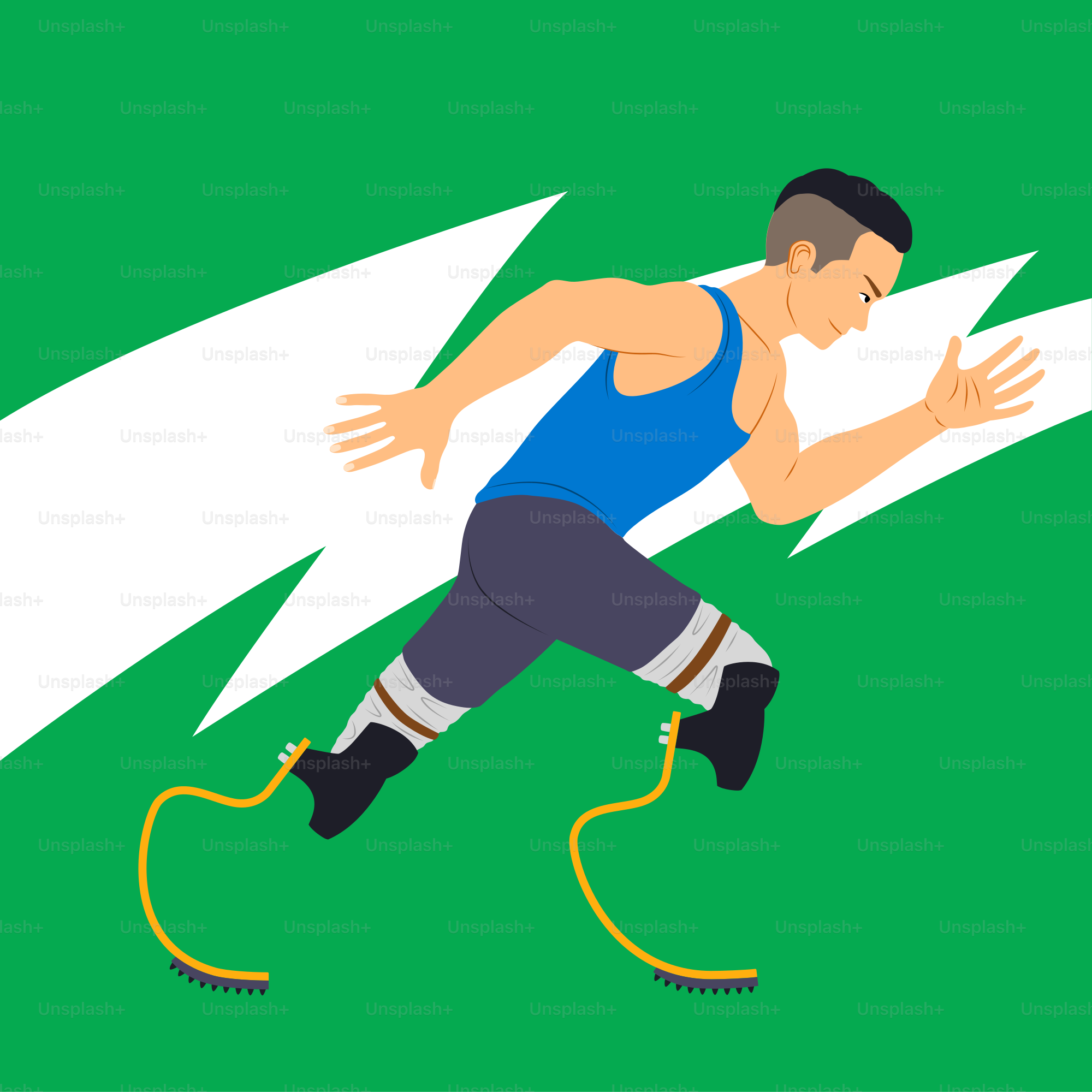 A man running on a green and white background