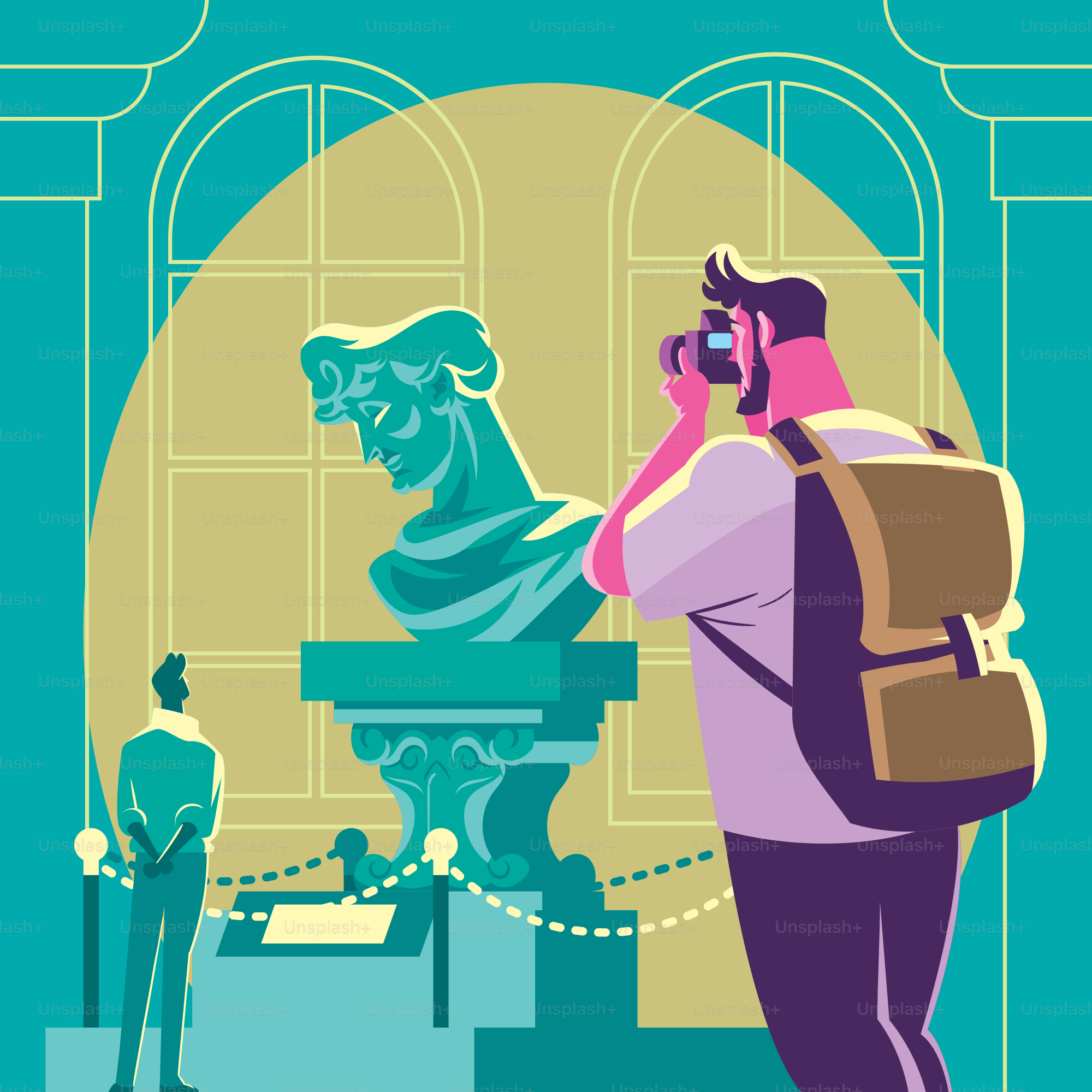 Um homem está tirando uma foto de uma estátua