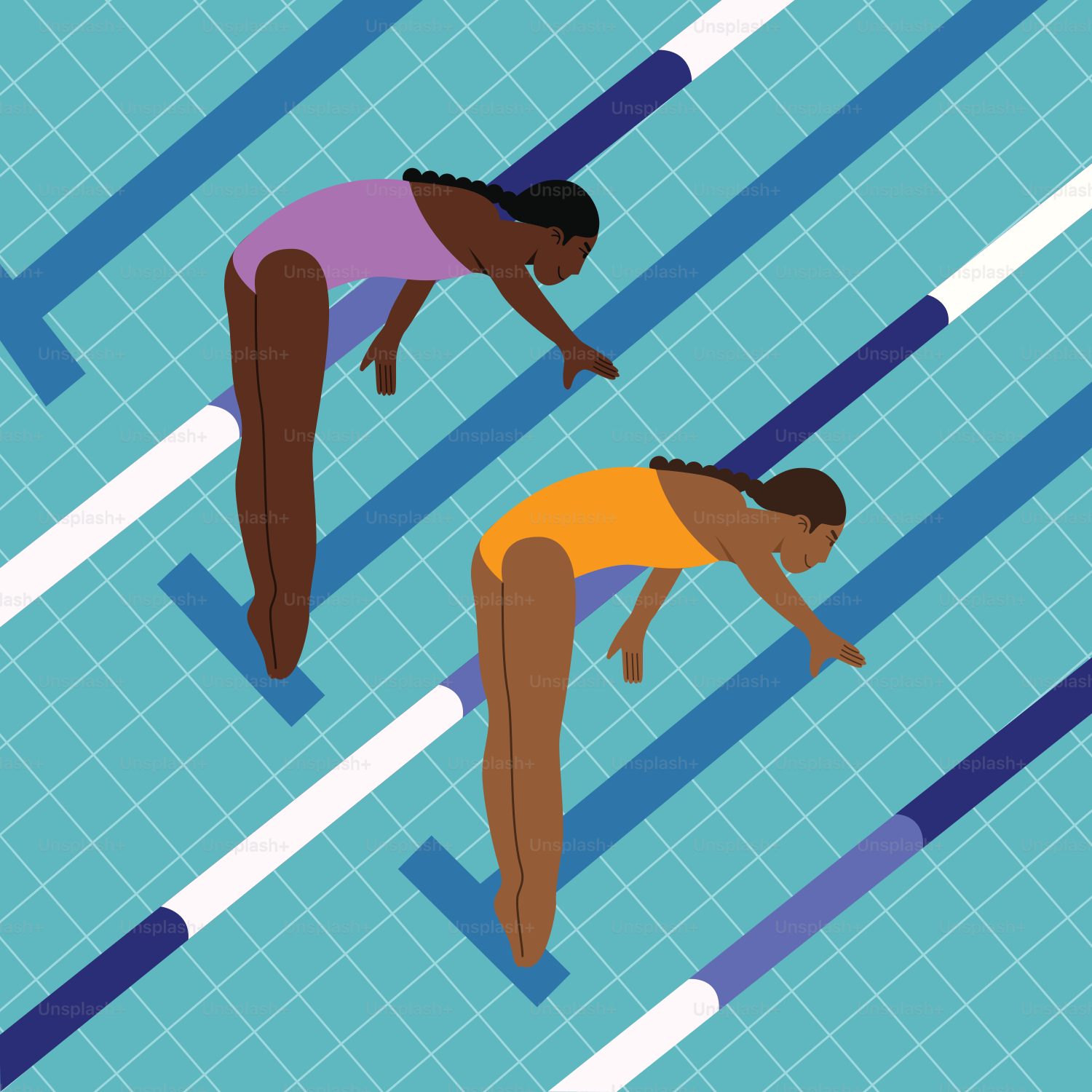 Two women are swimming in a pool