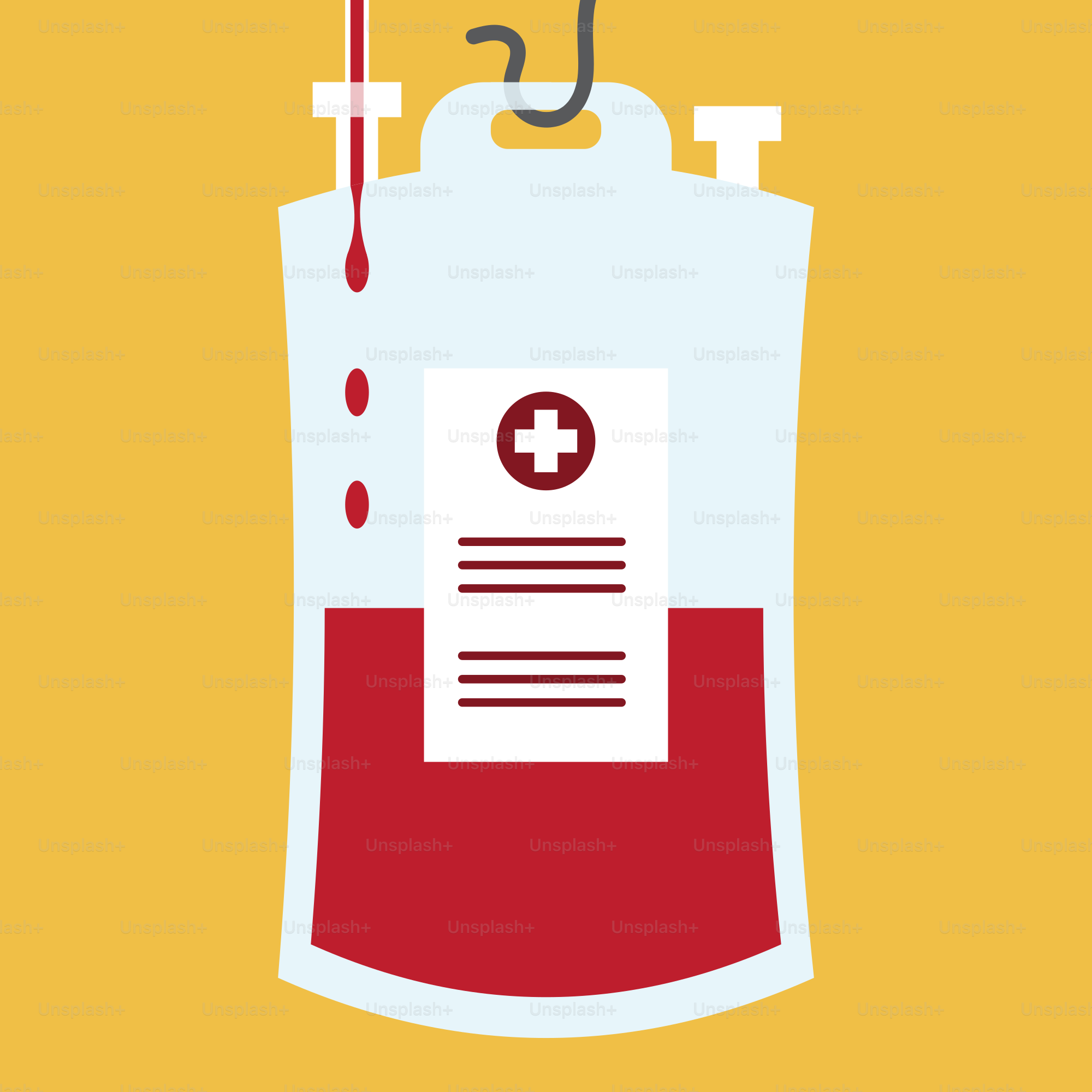 A blood bag with a drop of blood coming out of it