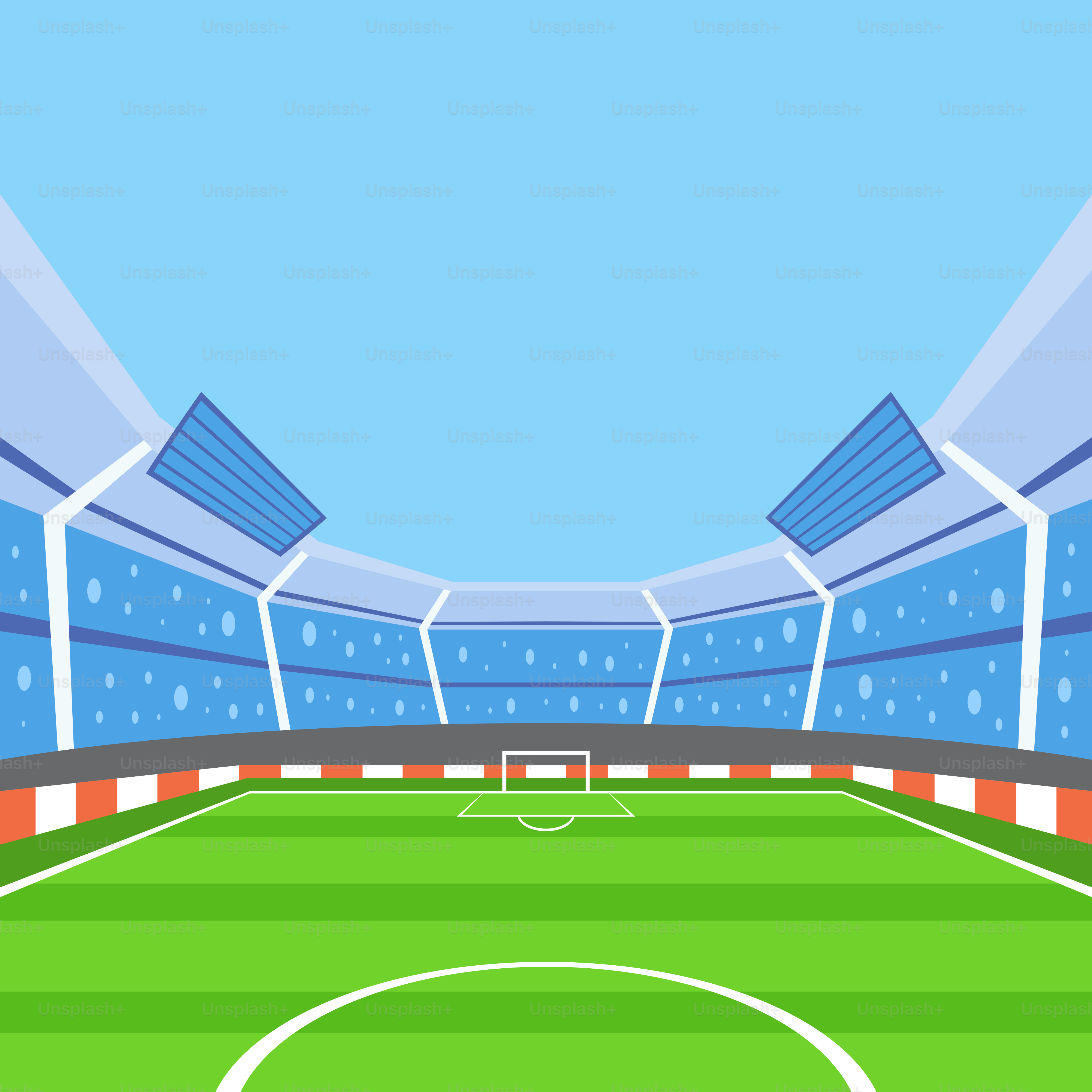 A soccer field with a blue sky in the background