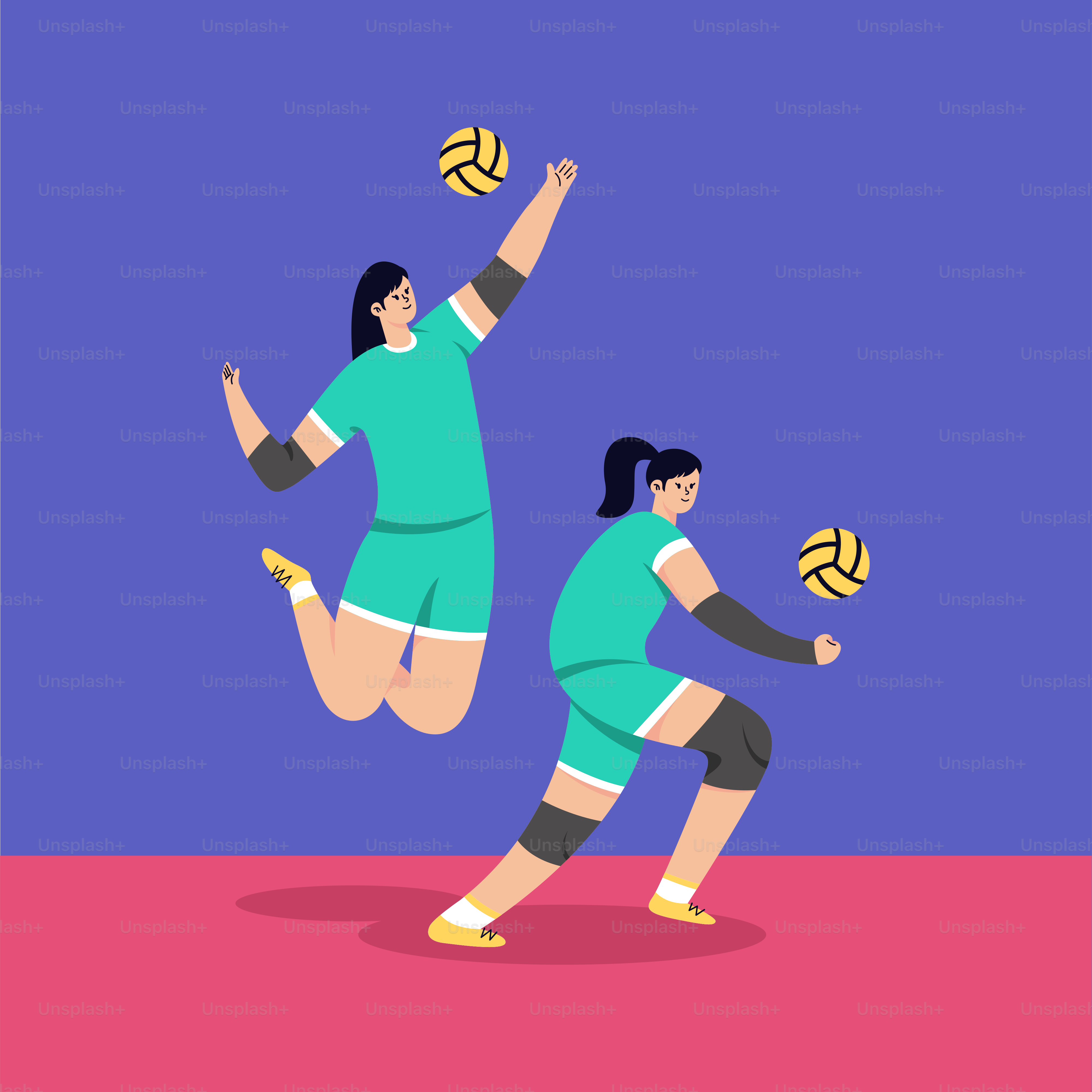 A woman is playing volleyball on a court