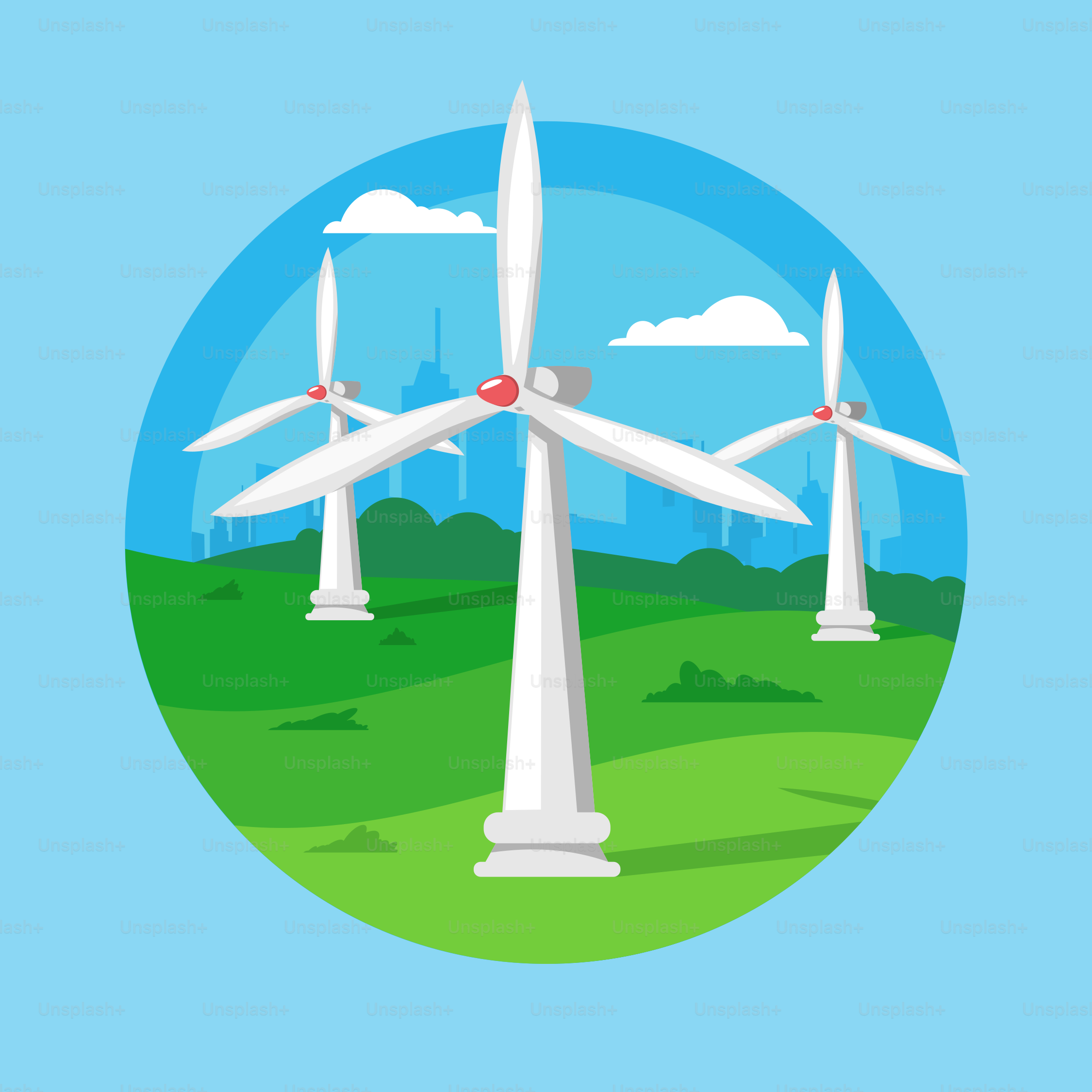 A wind farm with windmills in the background